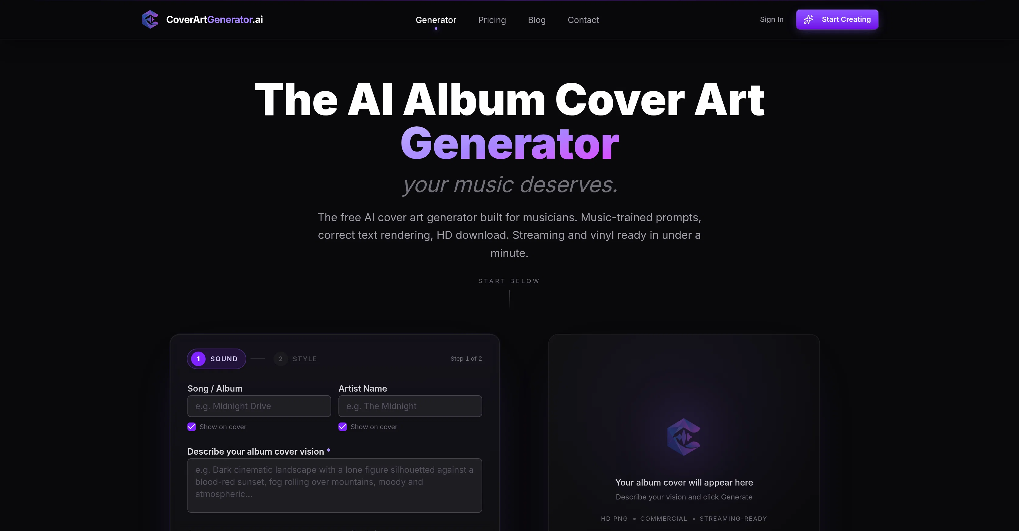 CoverArtGenerator.ai website