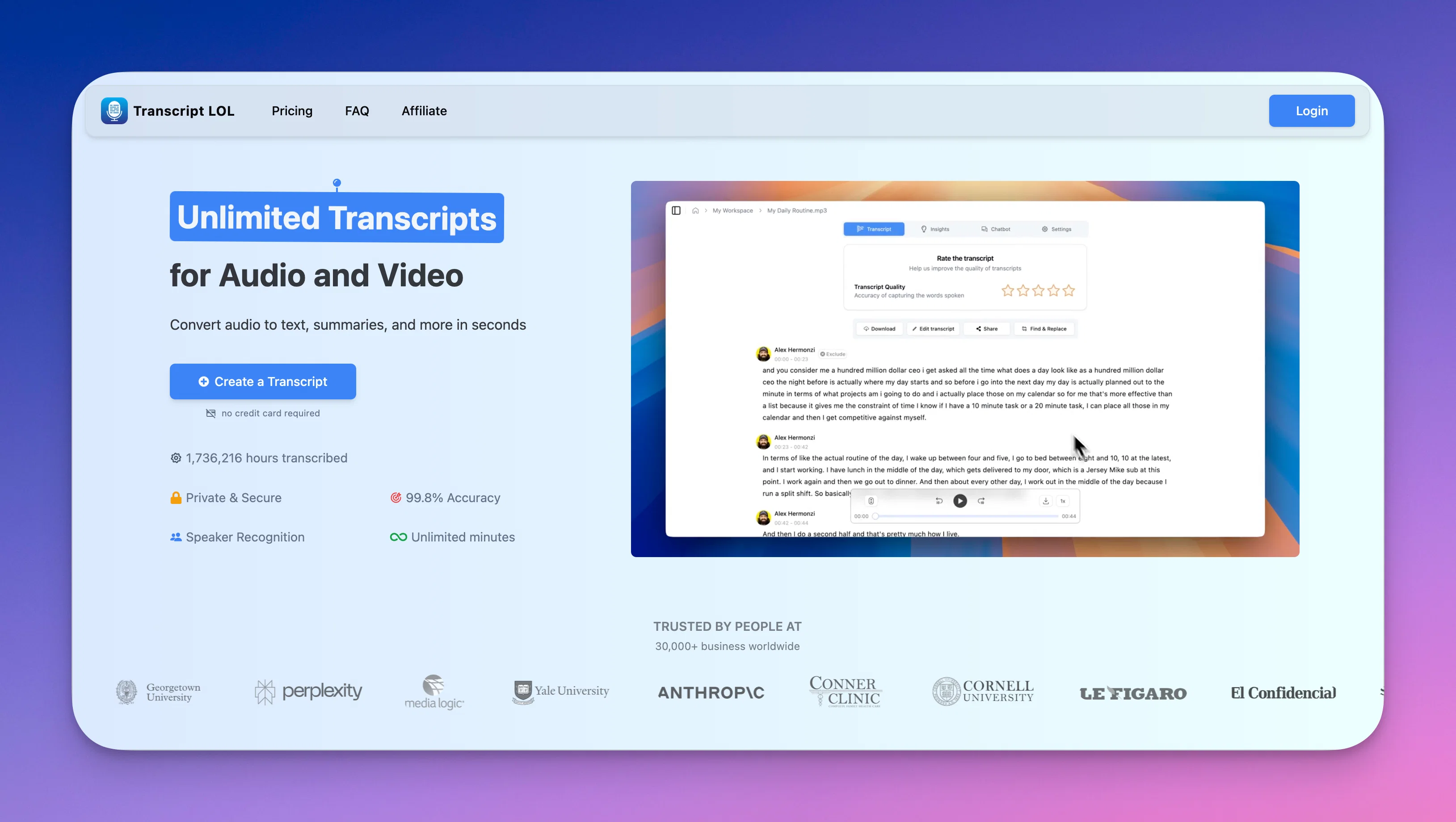Transcript LOL website