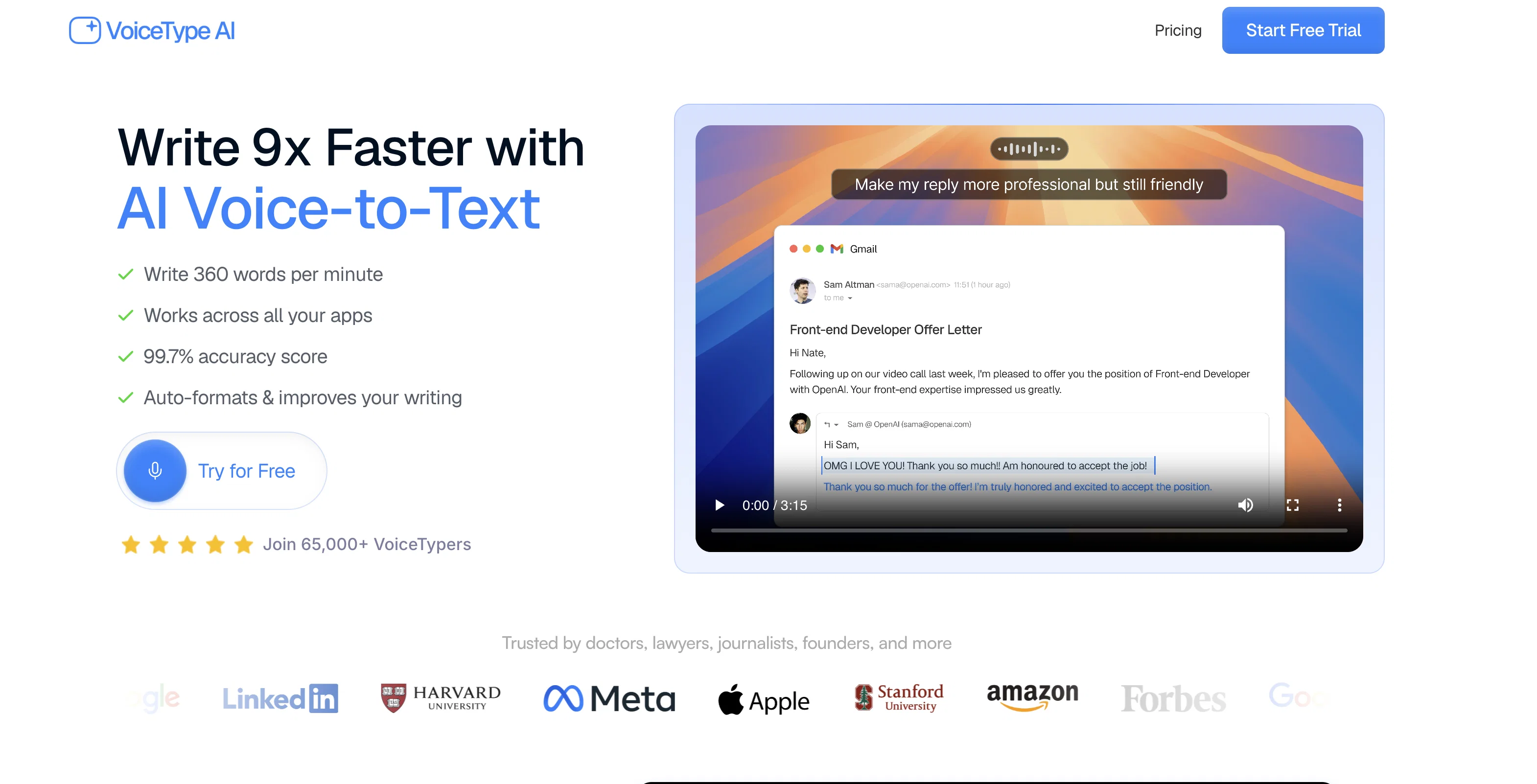 Voicetype AI website