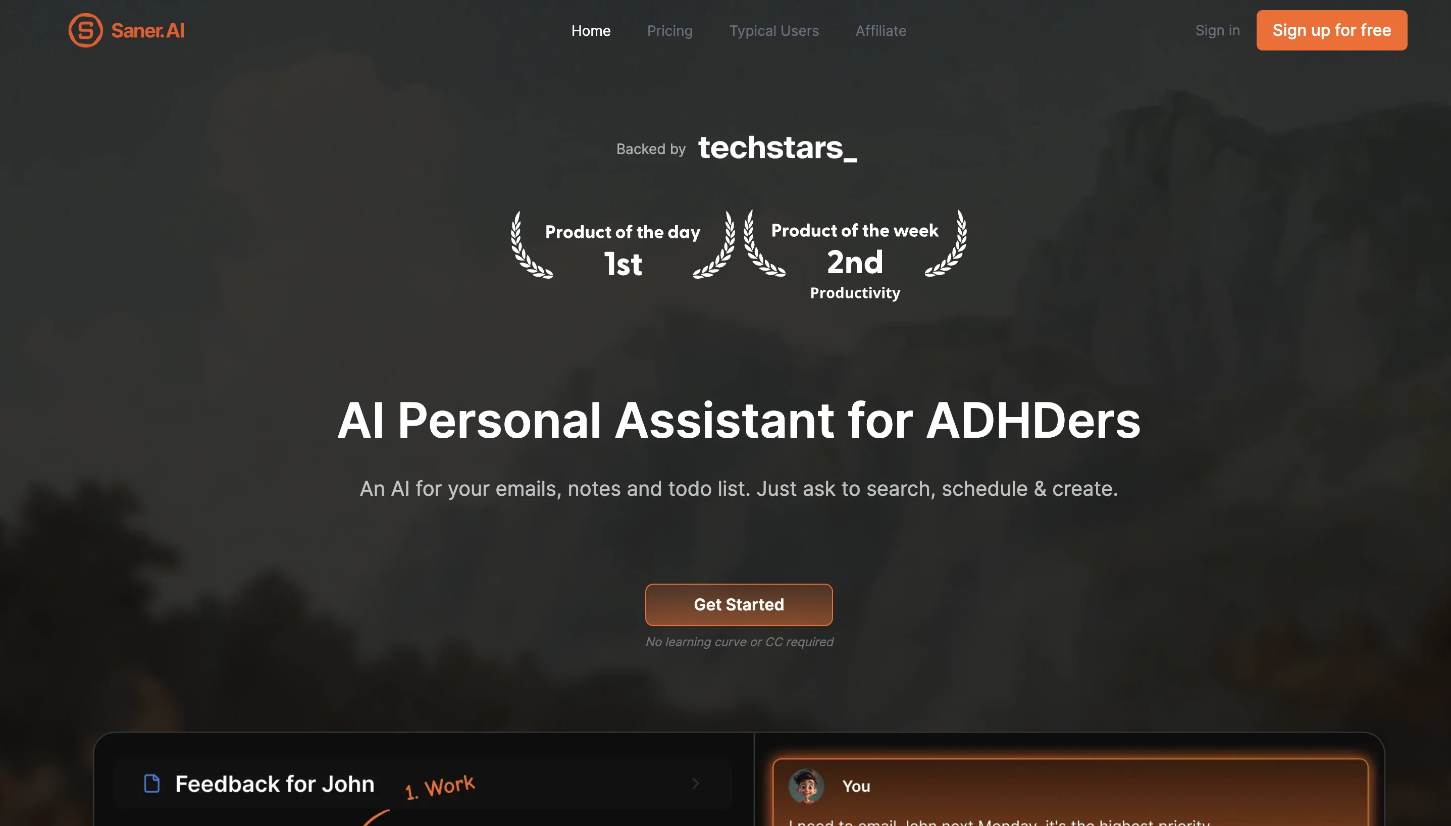 Saner.ai website