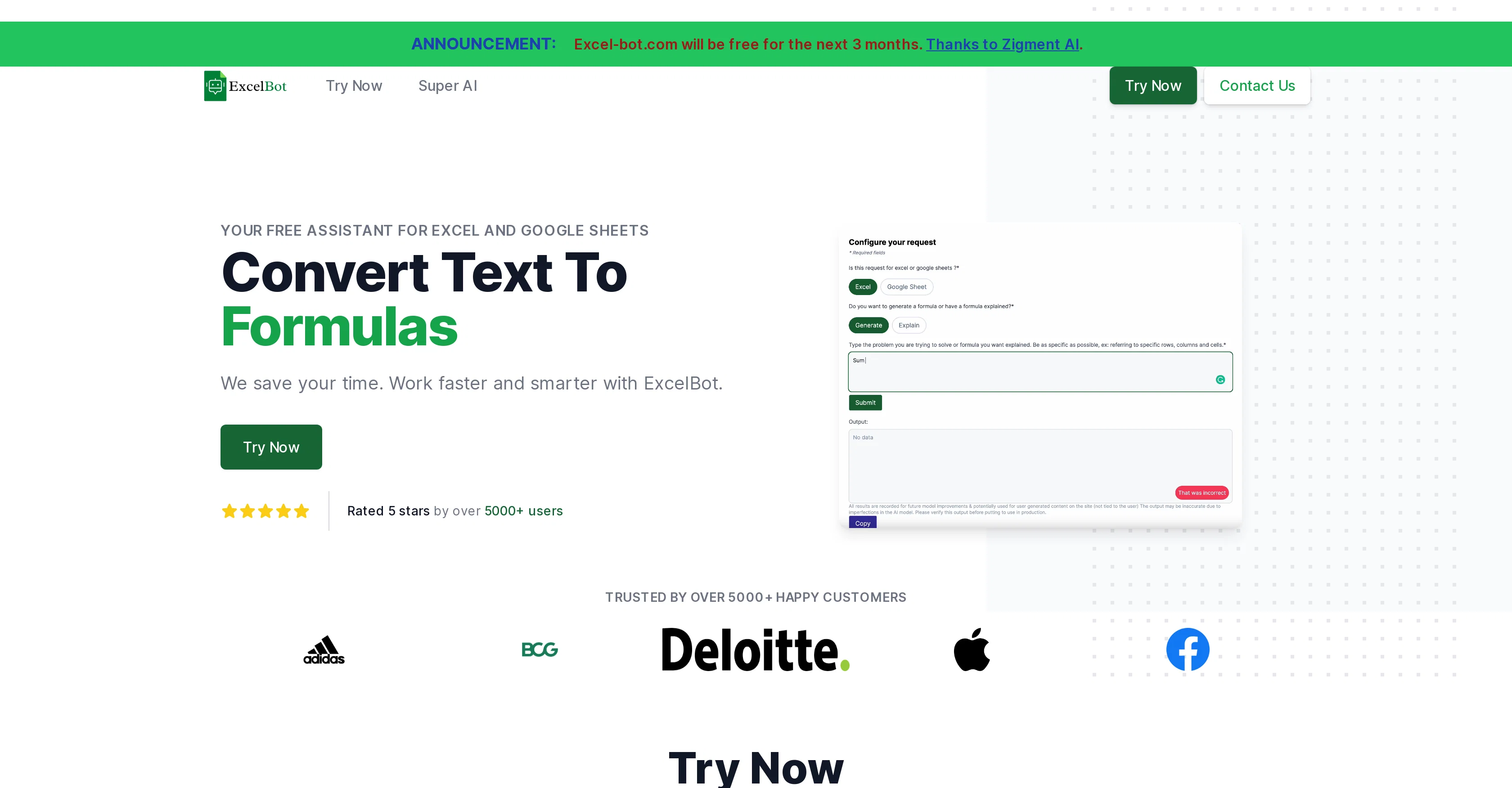 Excel Bot AI assistant website