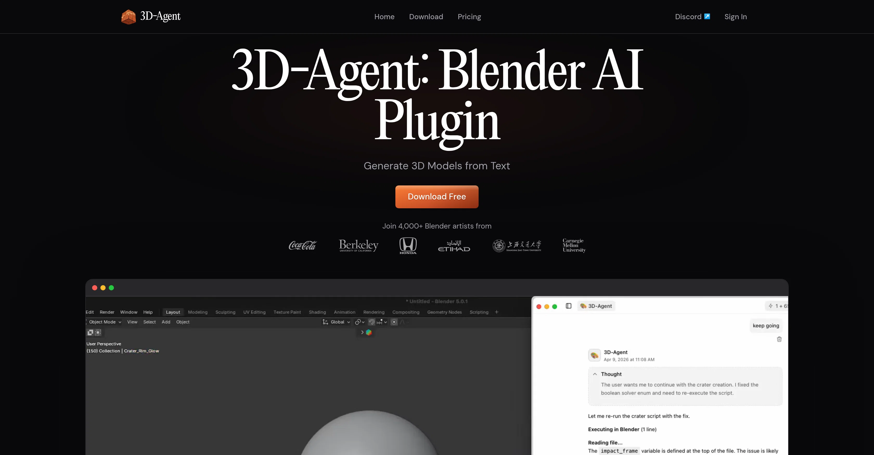 3D-Agent: Blender AI Plugin website
