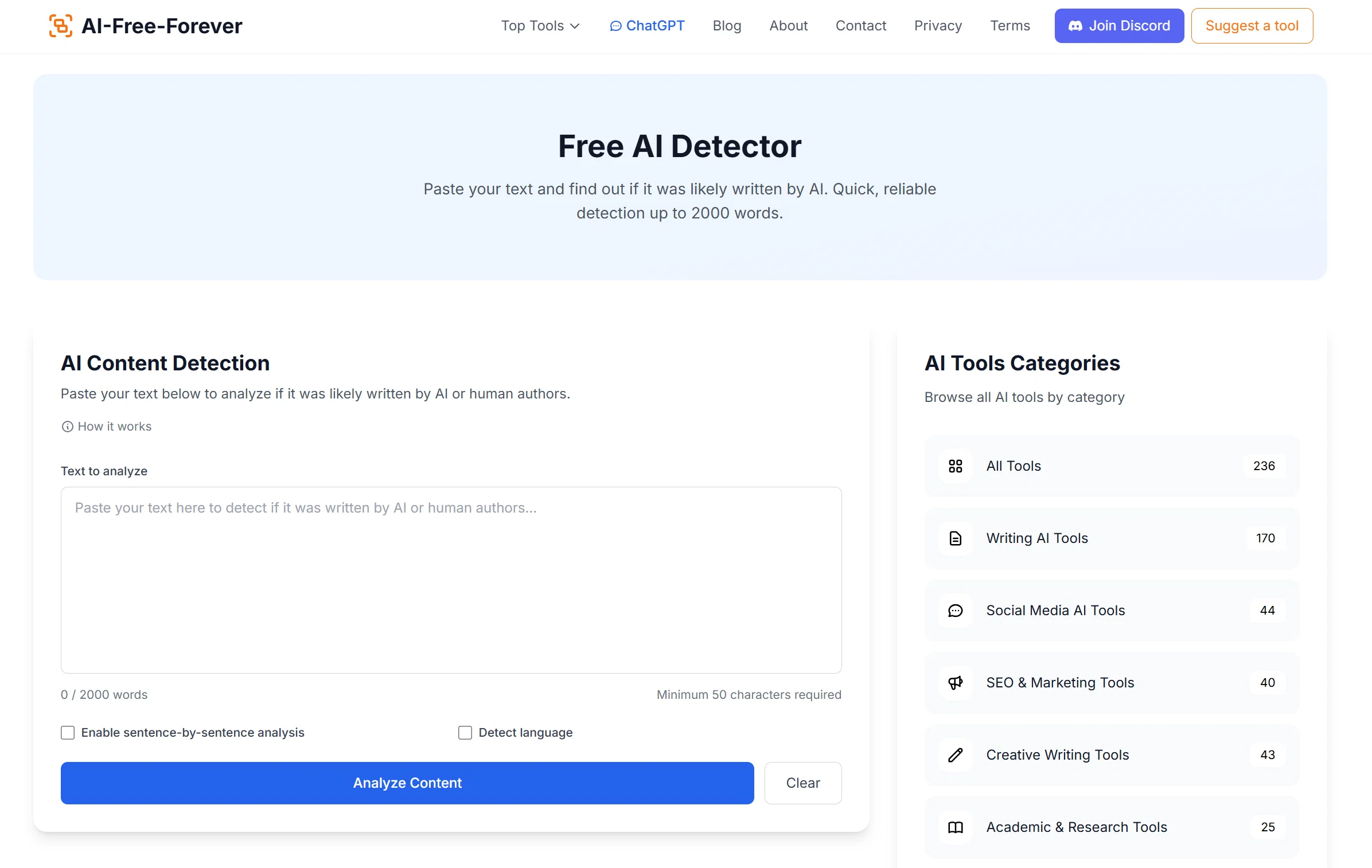 Free AI Detector website