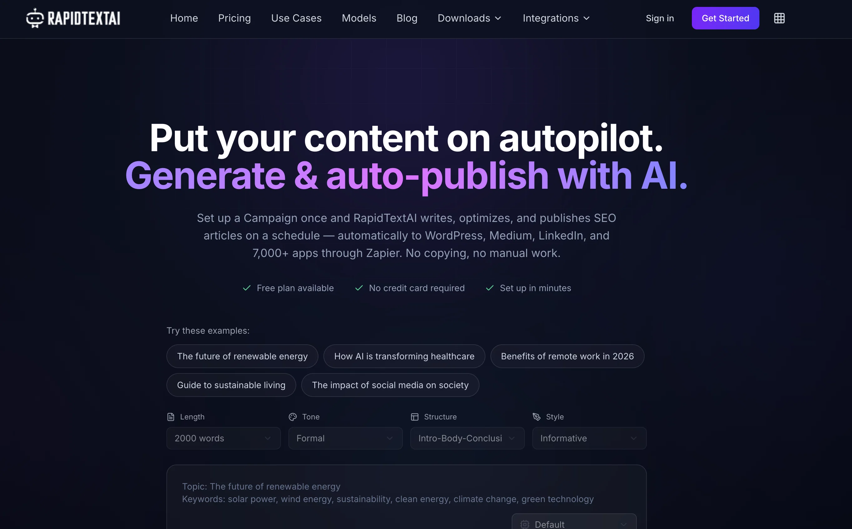 RapidTextAI website