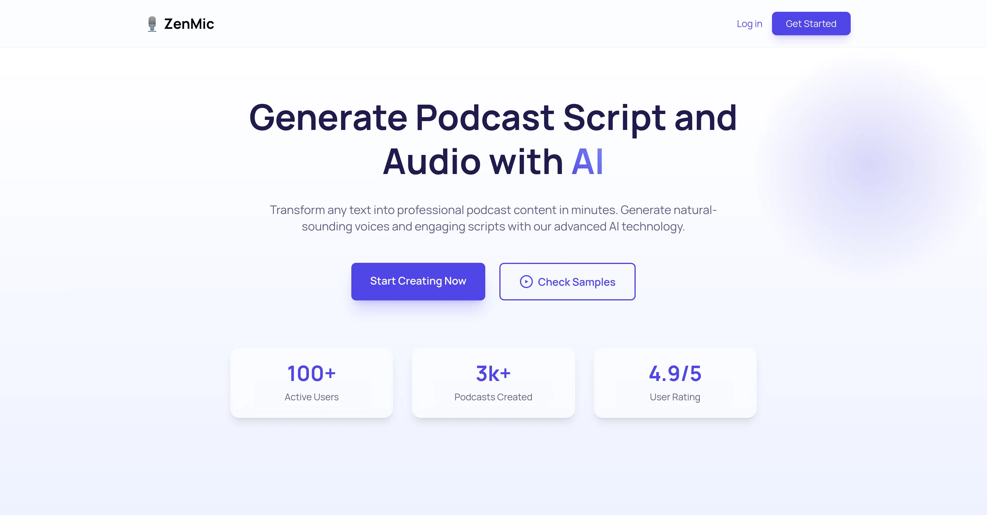 ZenMic - AI Podcast Generator website