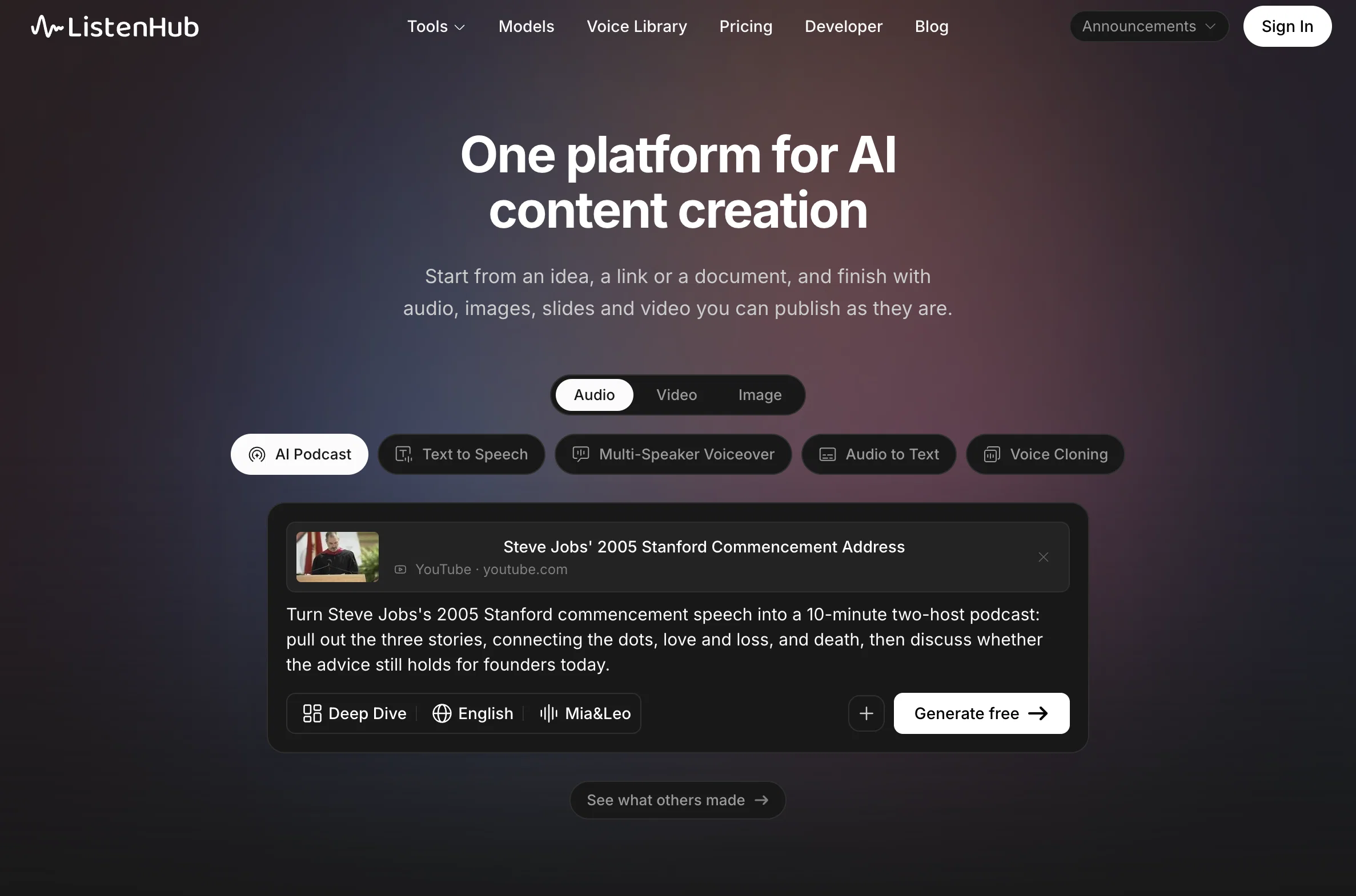 ListenHub website