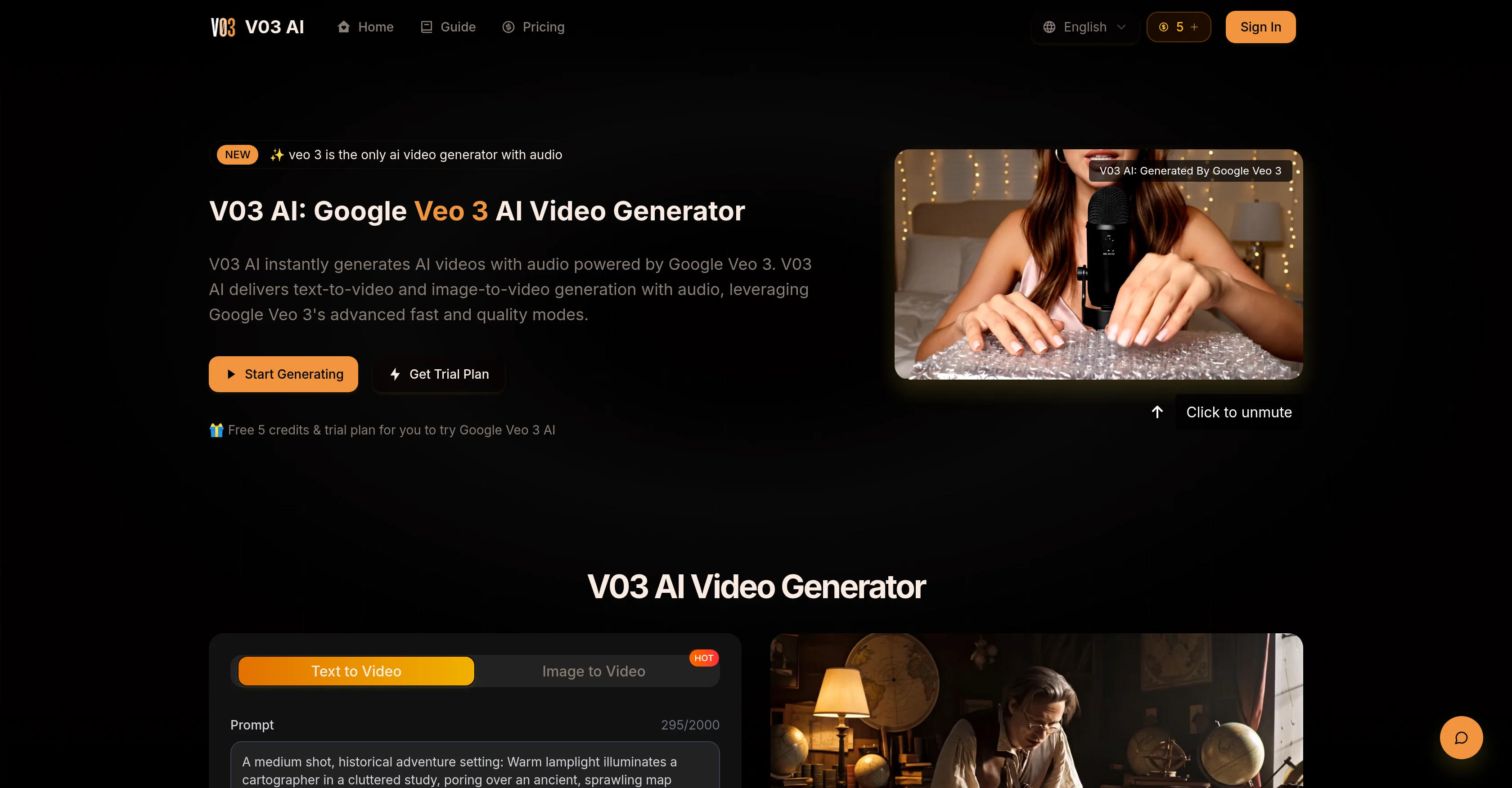 V03 AI Video Generator website
