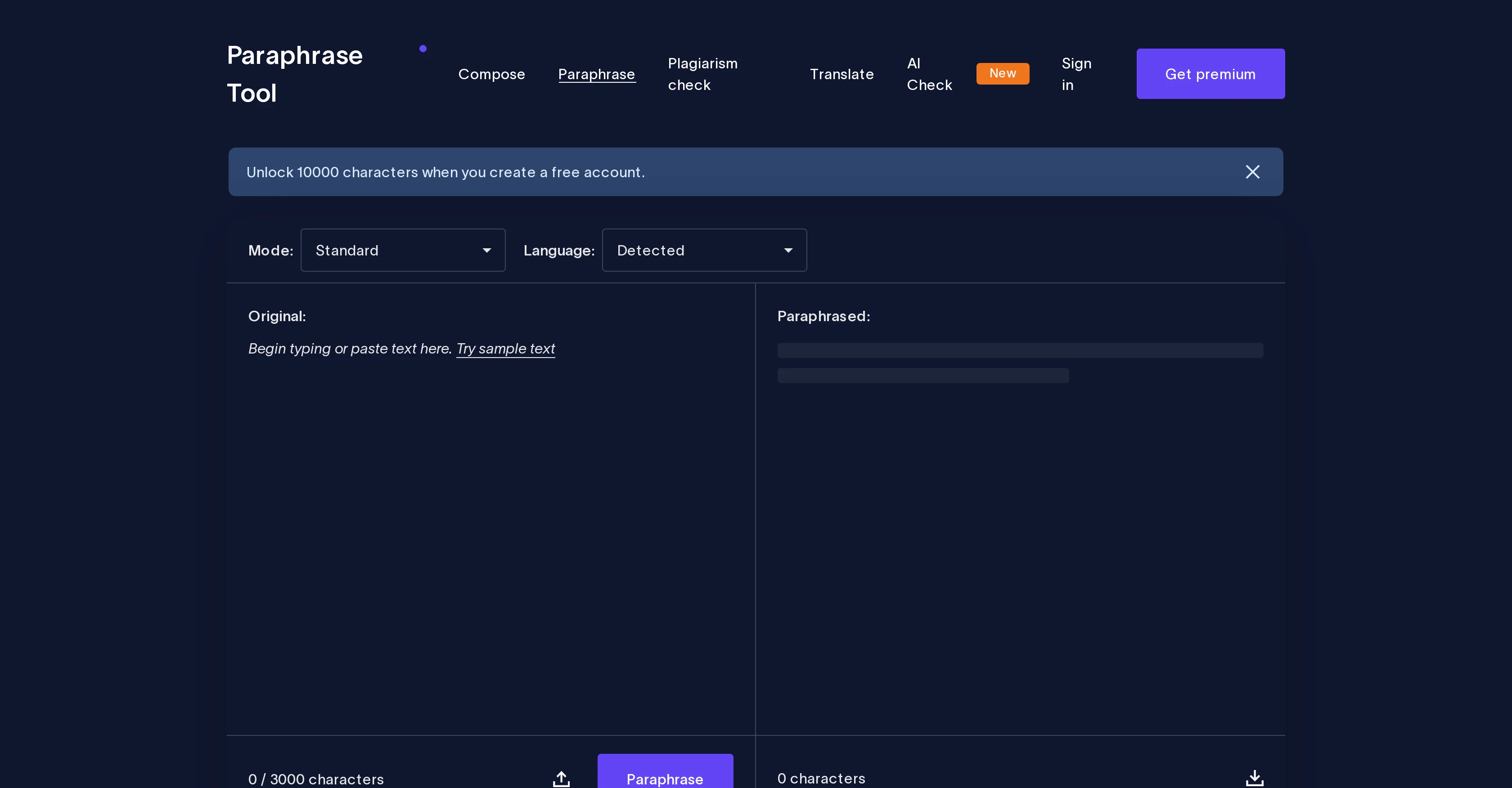 Paraphrase Tool website
