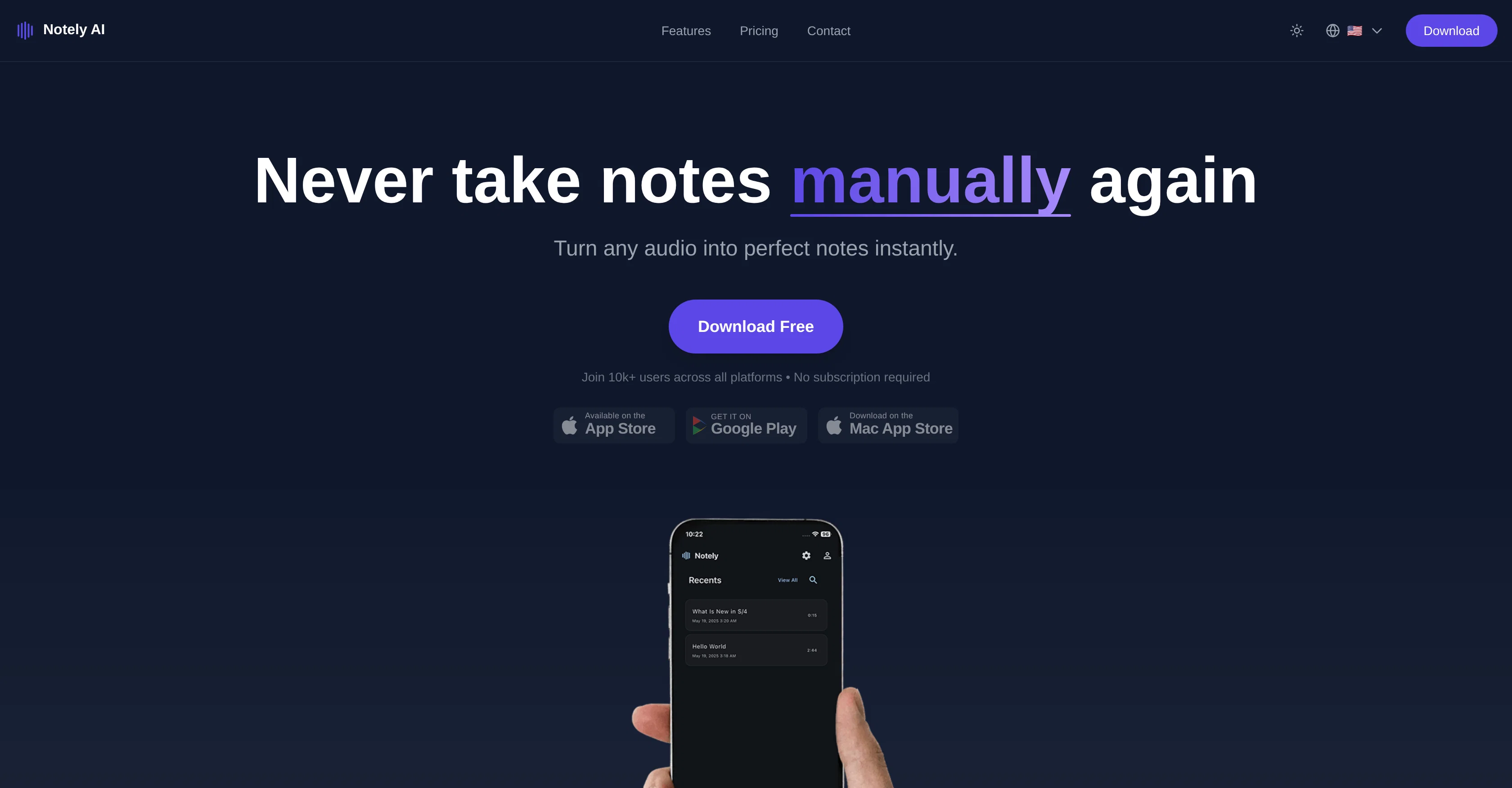 Notely AI website