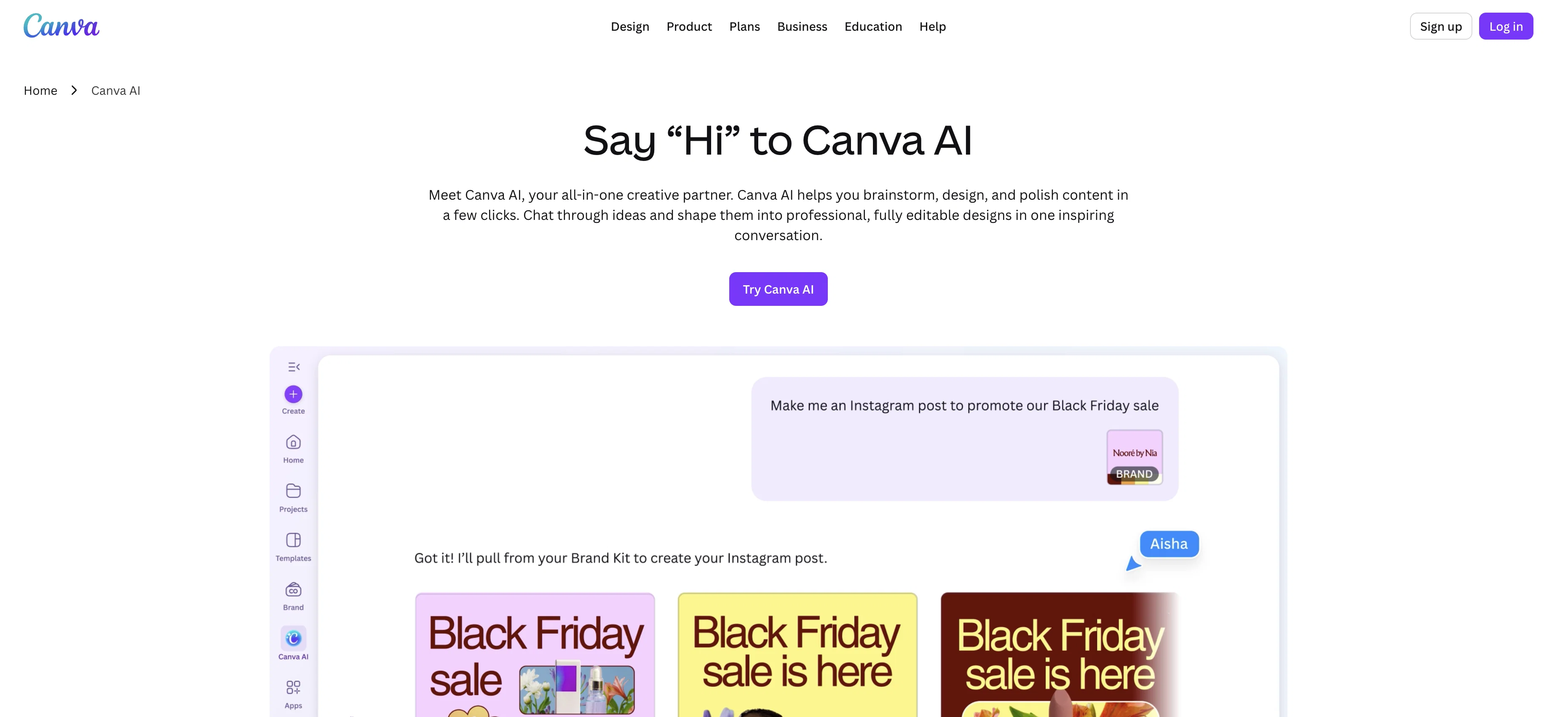 Canva AI Assistant website
