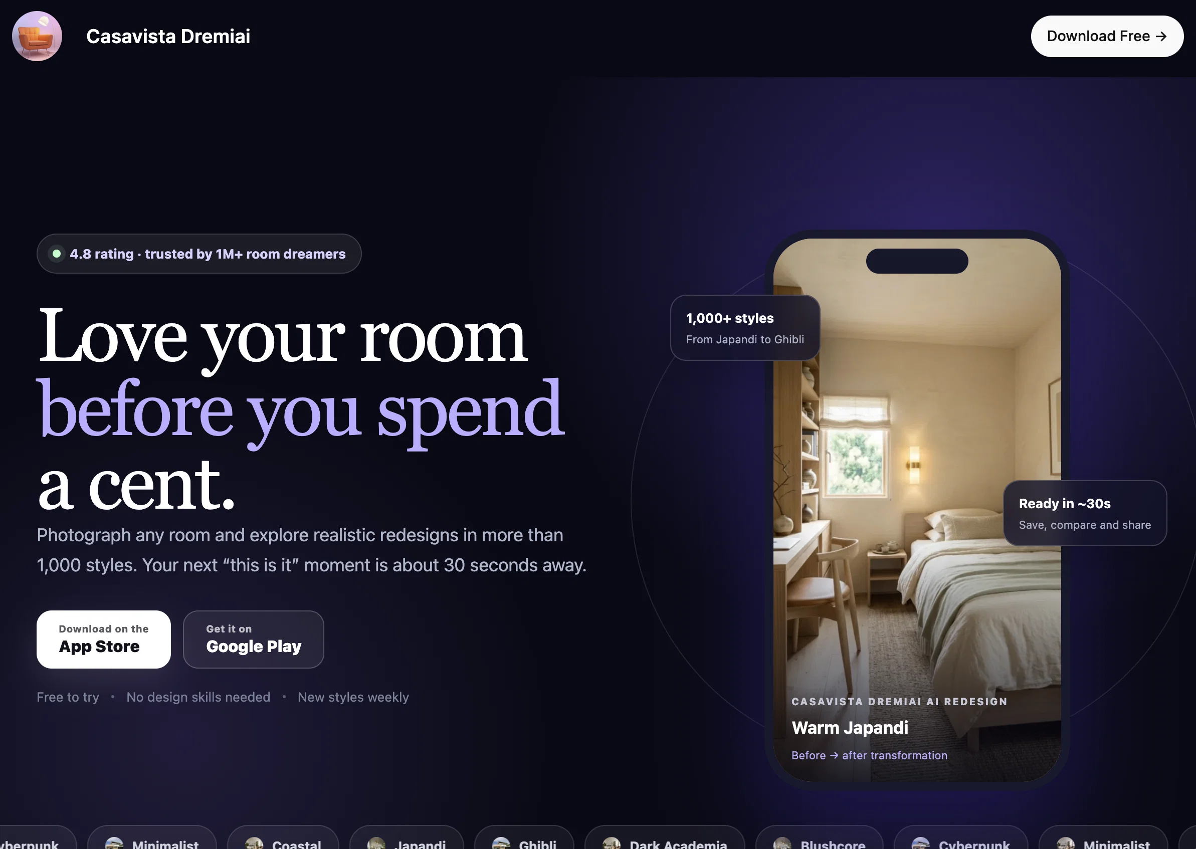 Casavista Dec AI Room Design website