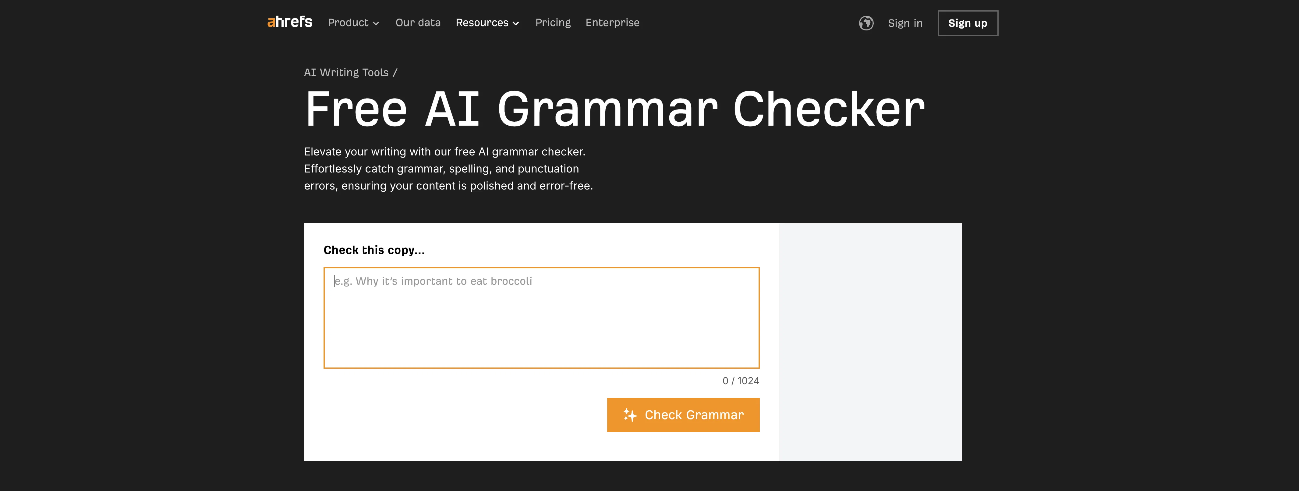 Ahrefs Grammar Checker website