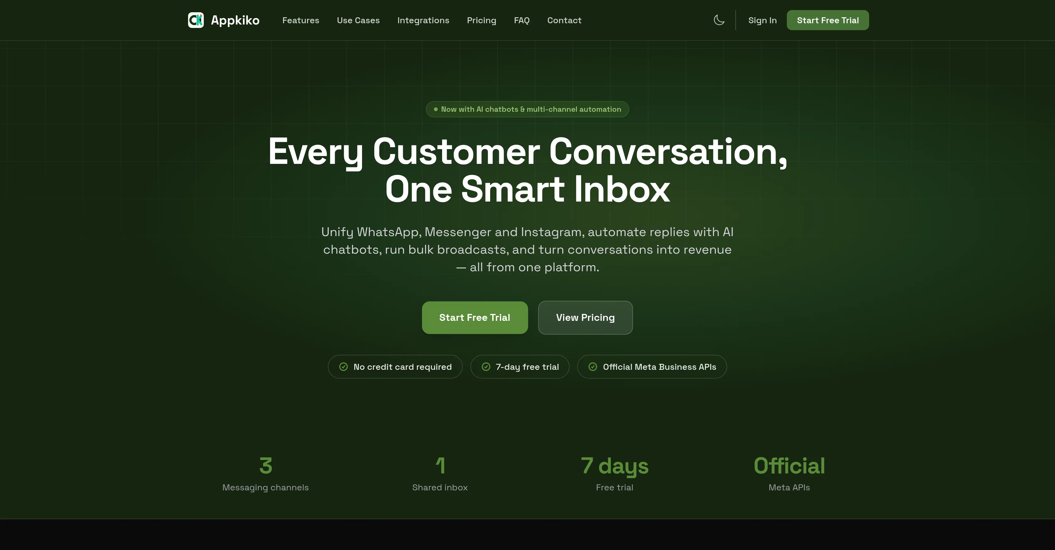 Appkiko - One Inbox for WhatsApp, Messenger & Instagr... website