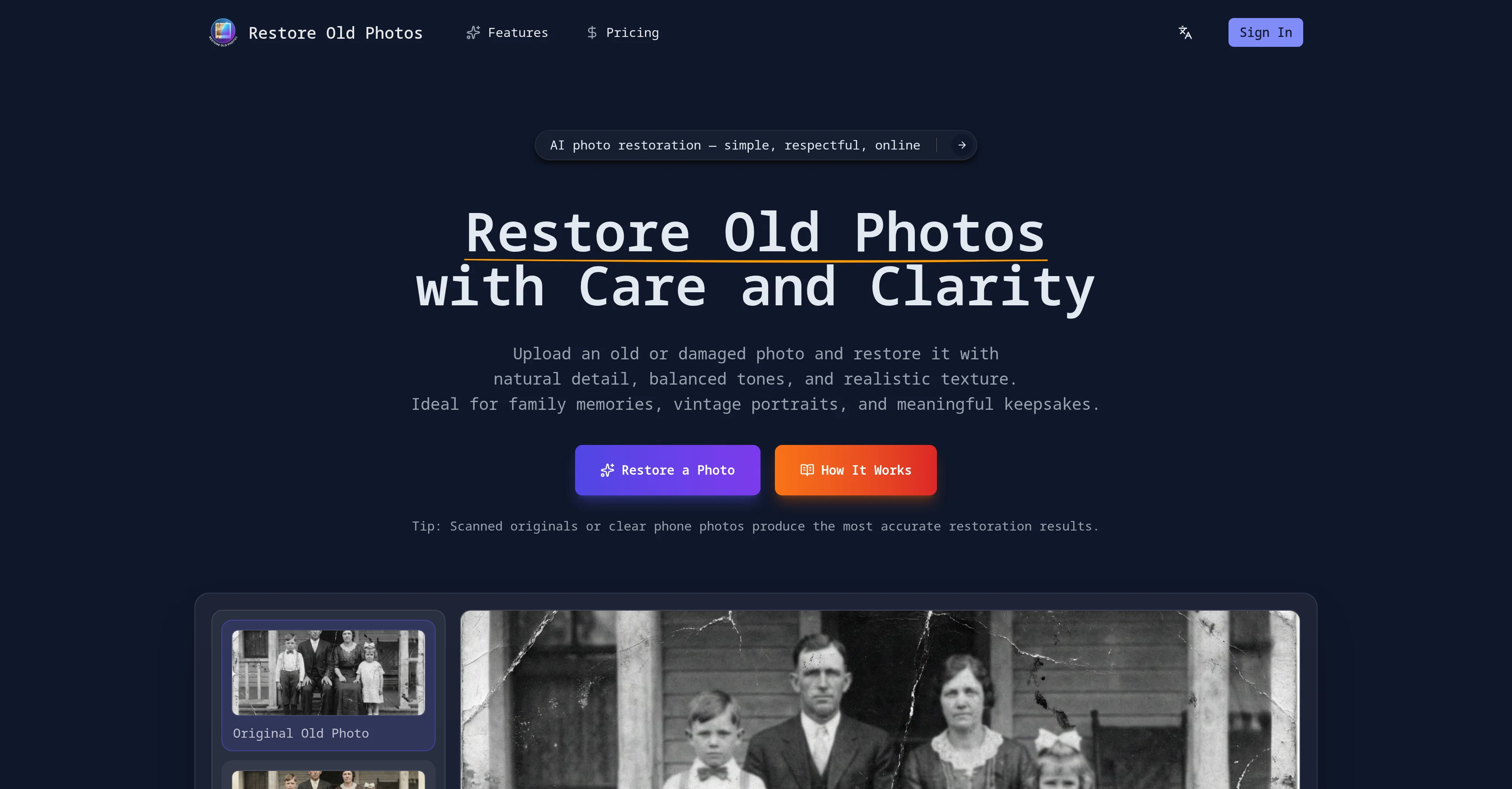 Restore Old Photos App website