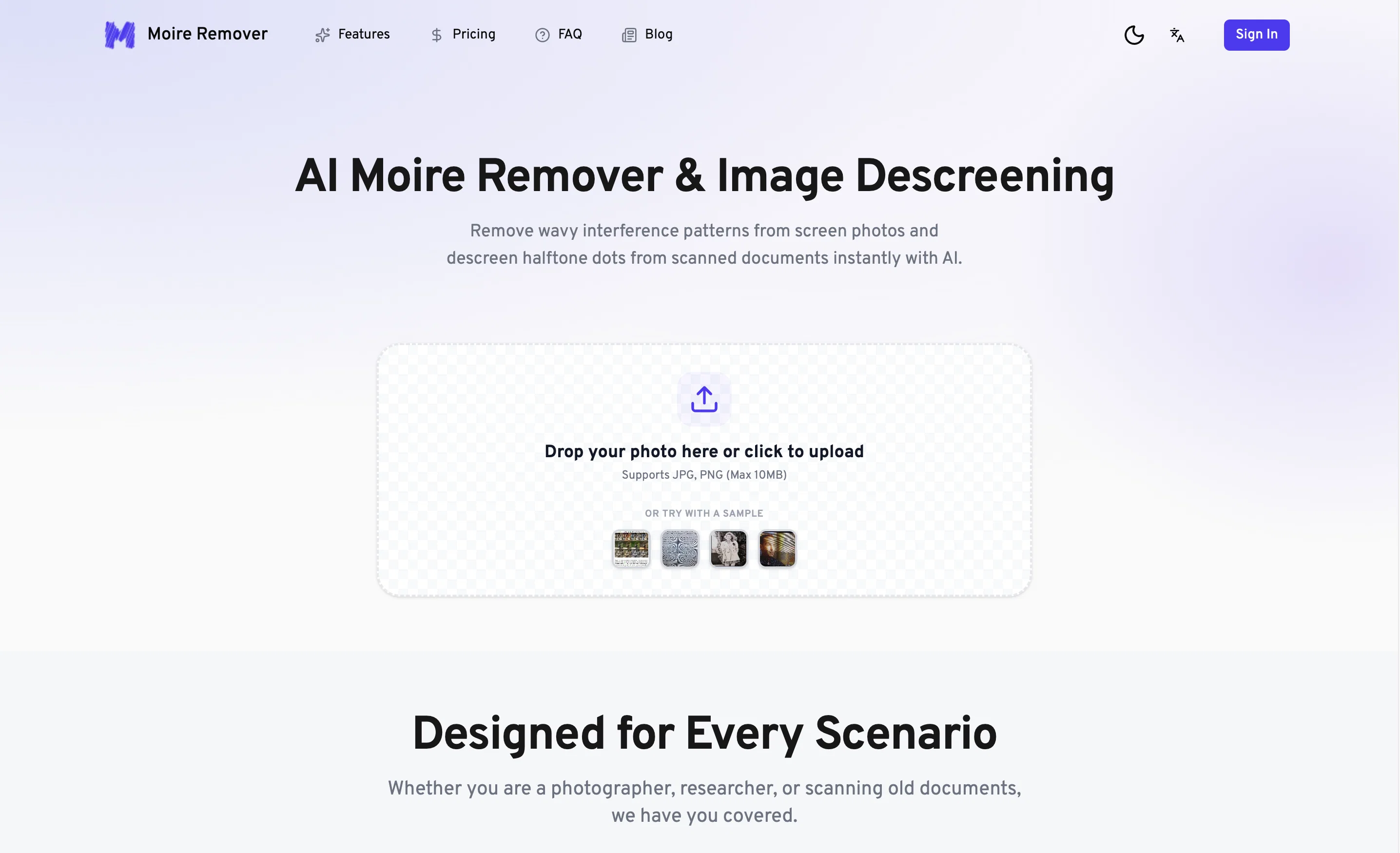 AI Moire Remover website