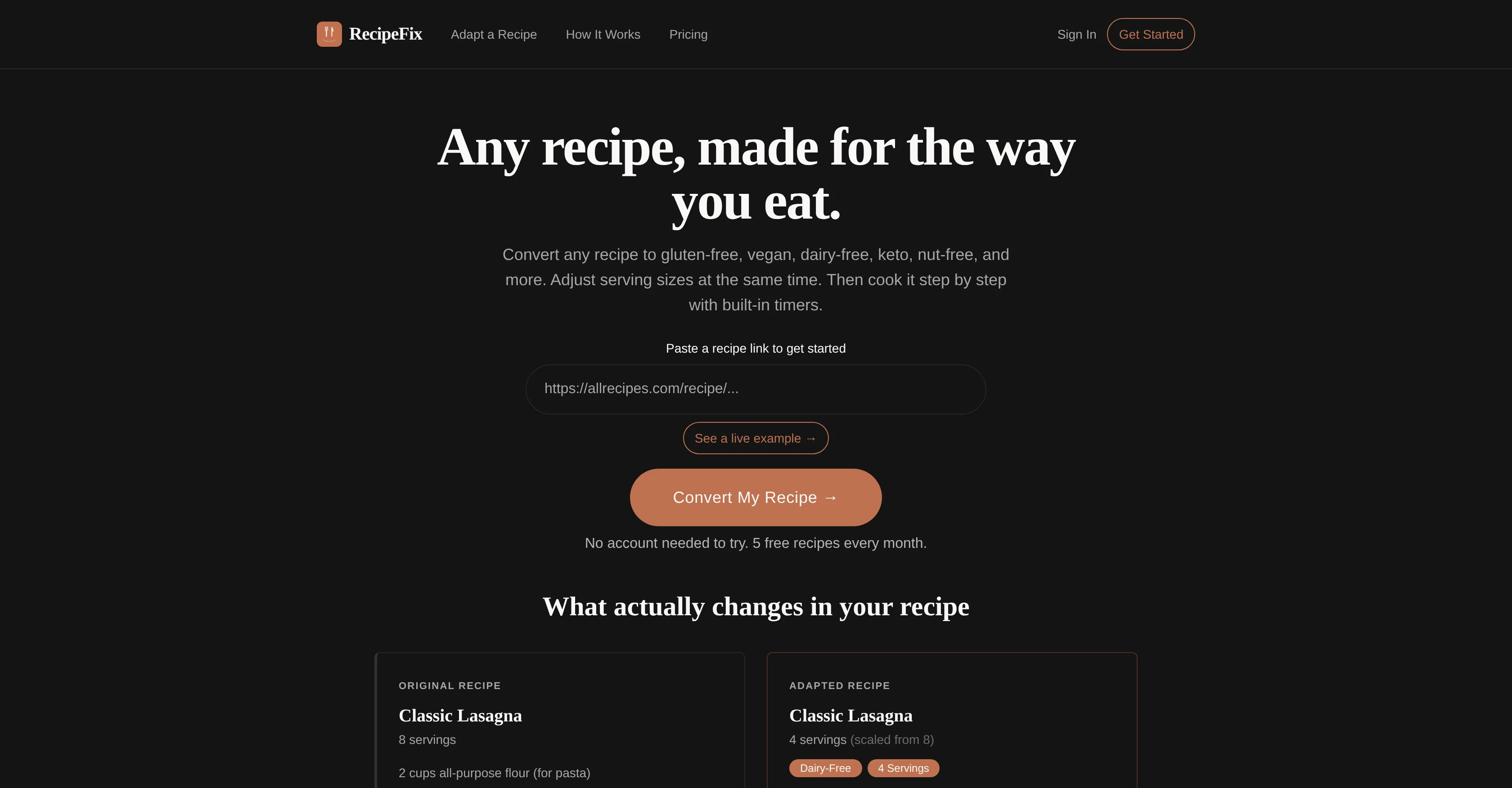 RecipeFix website