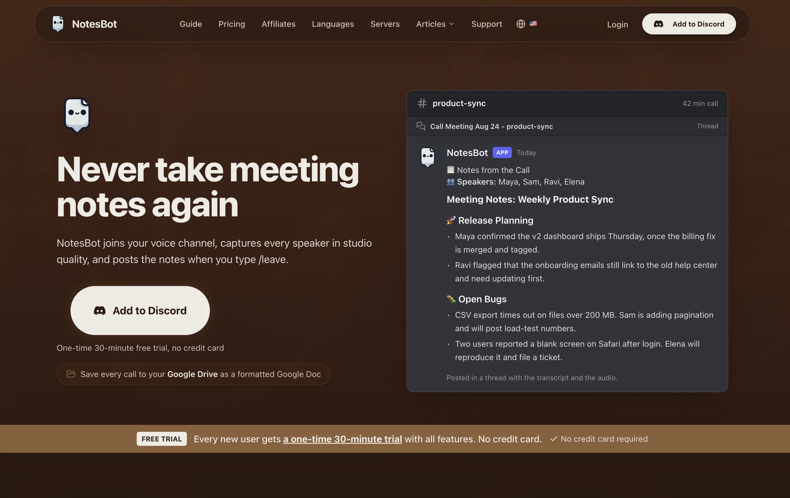 Discord NotesBot website