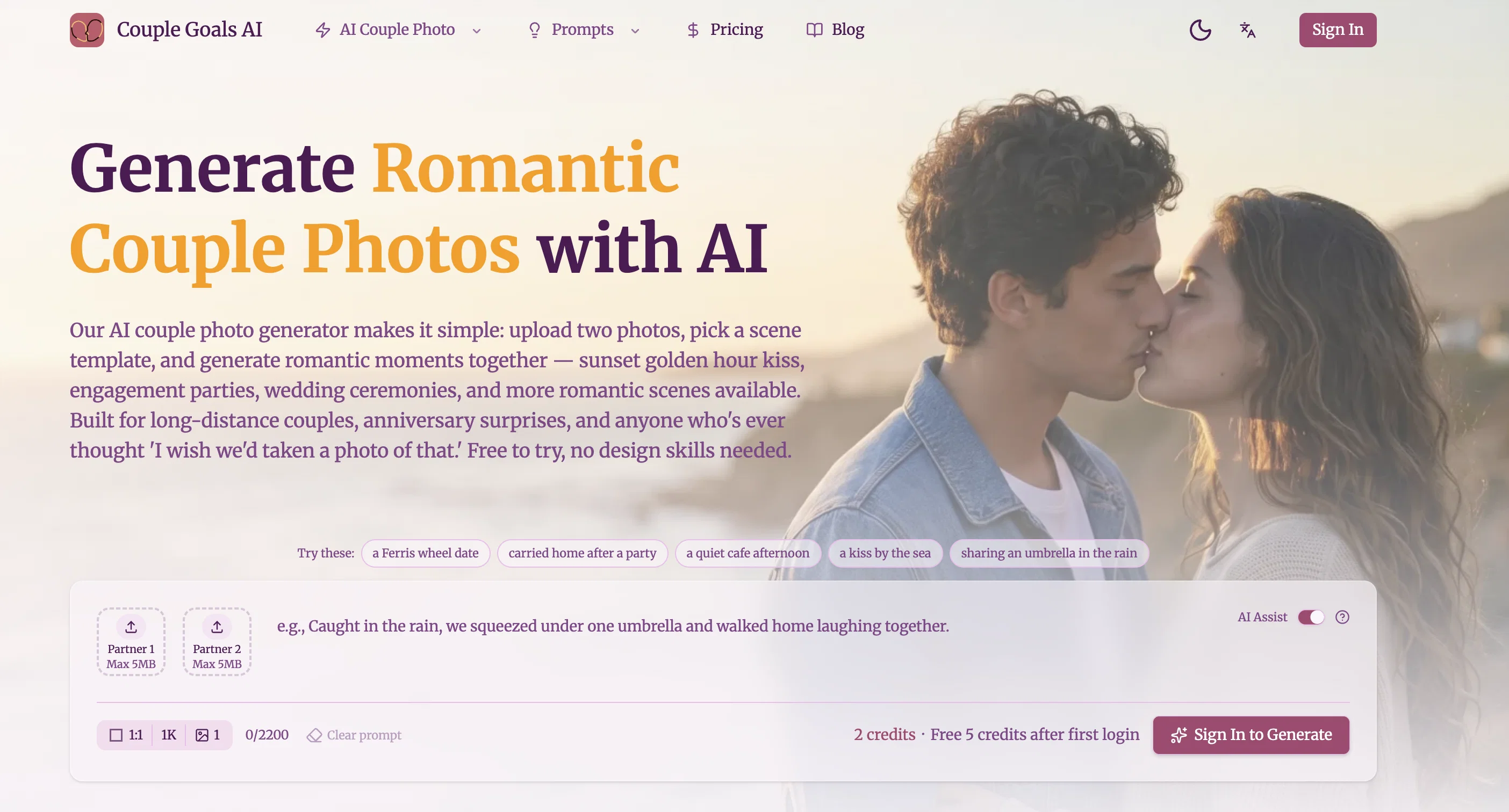 Couple Goals AI website