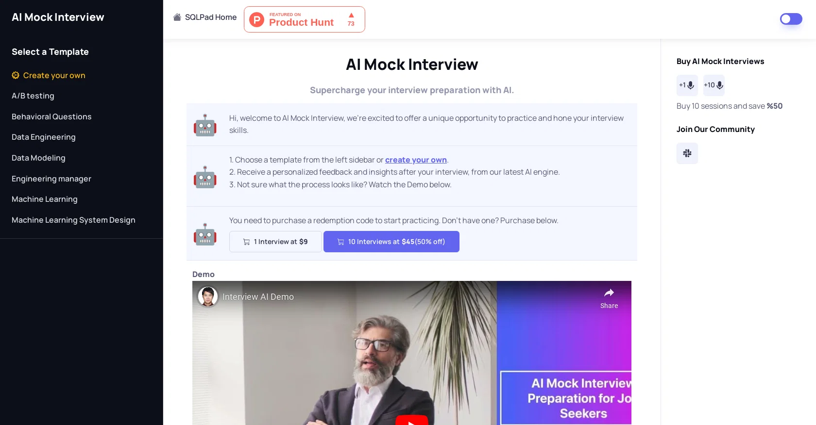 AI Mock Interview website