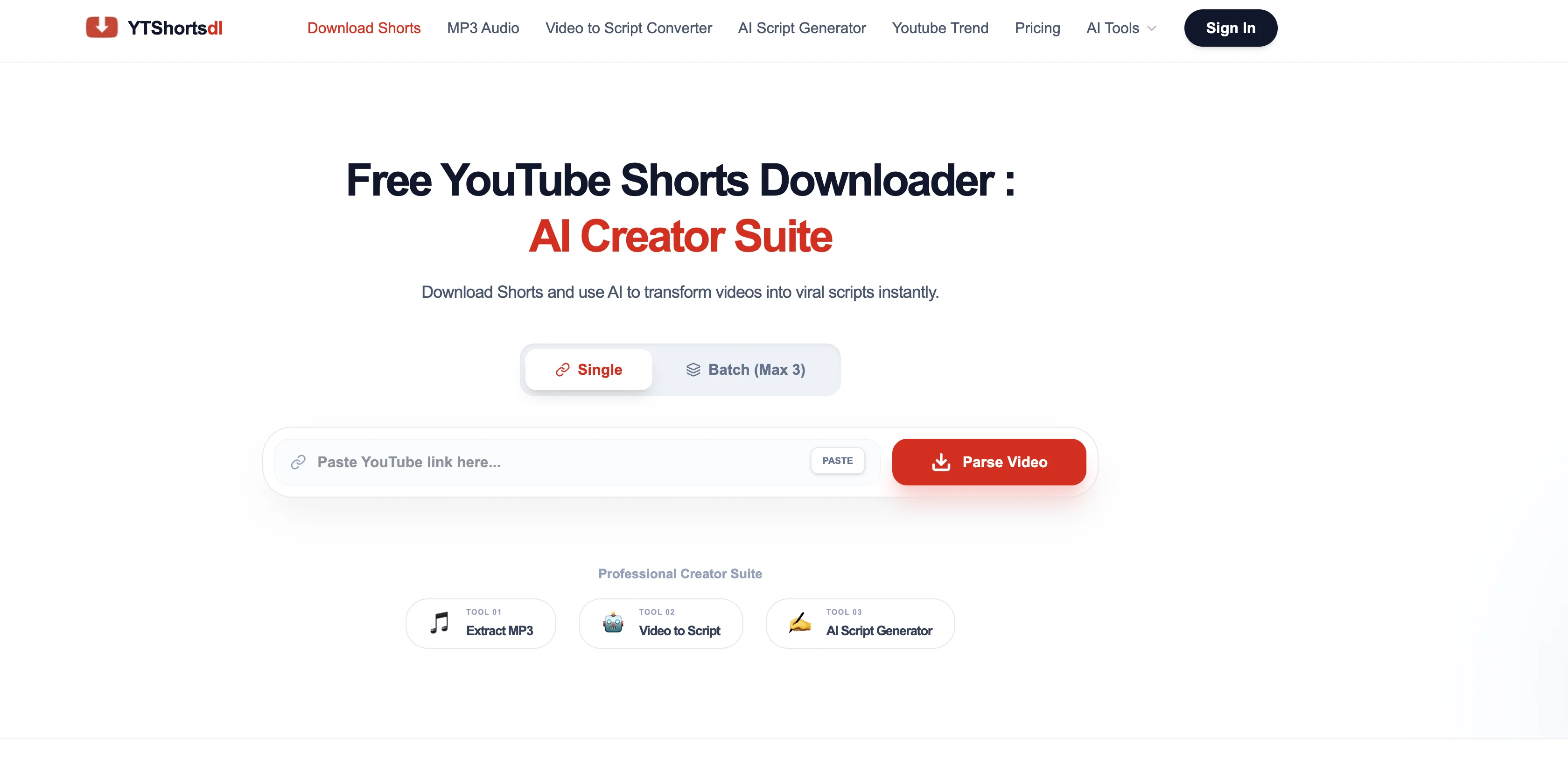 YTShortsdl website