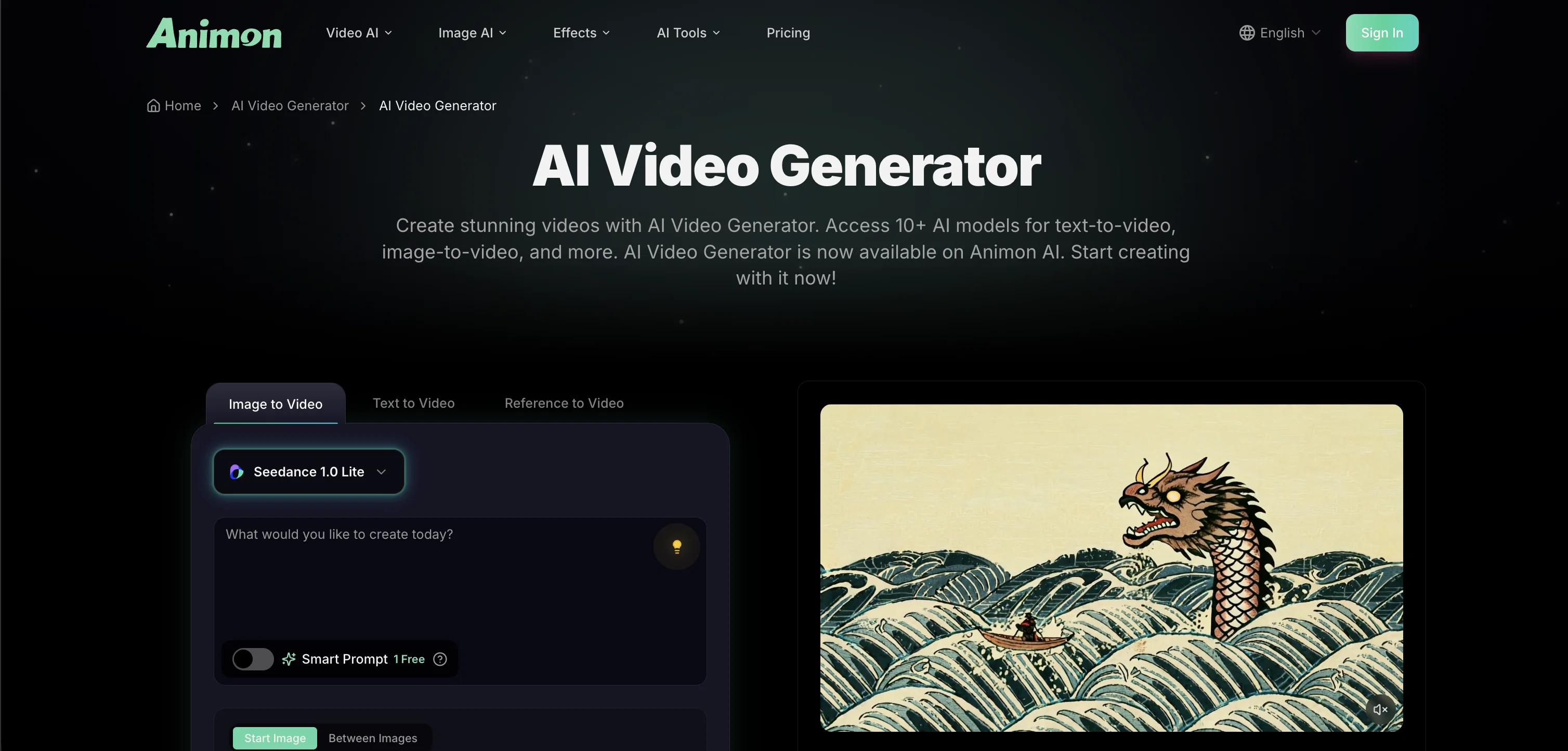 Animon - AI Video Generator website