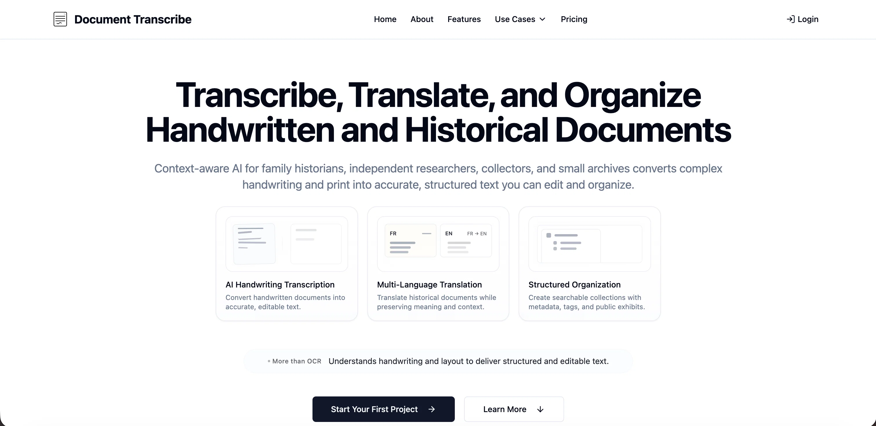 Document Transcribe website
