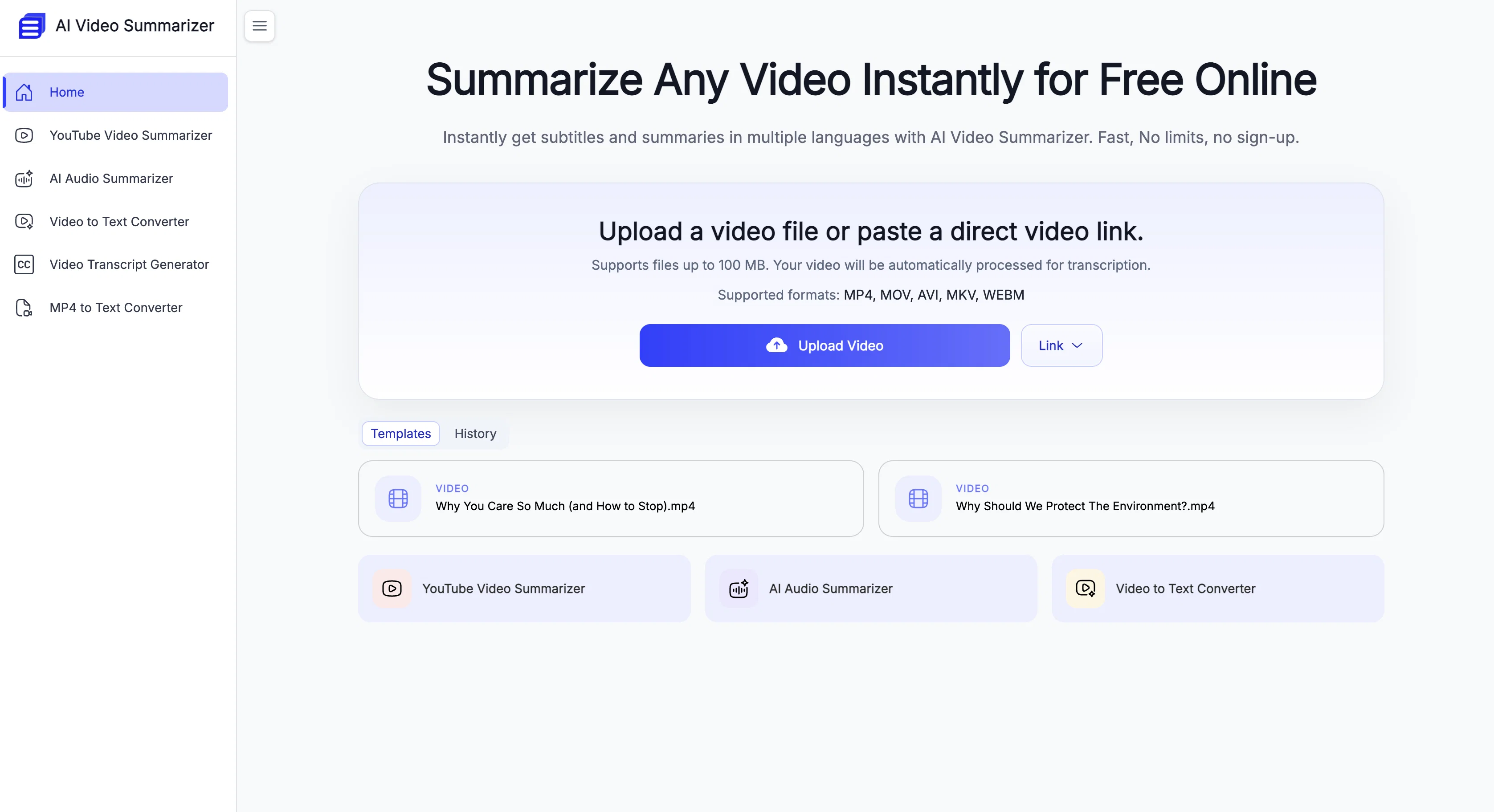 AI Video Summarizer.io website
