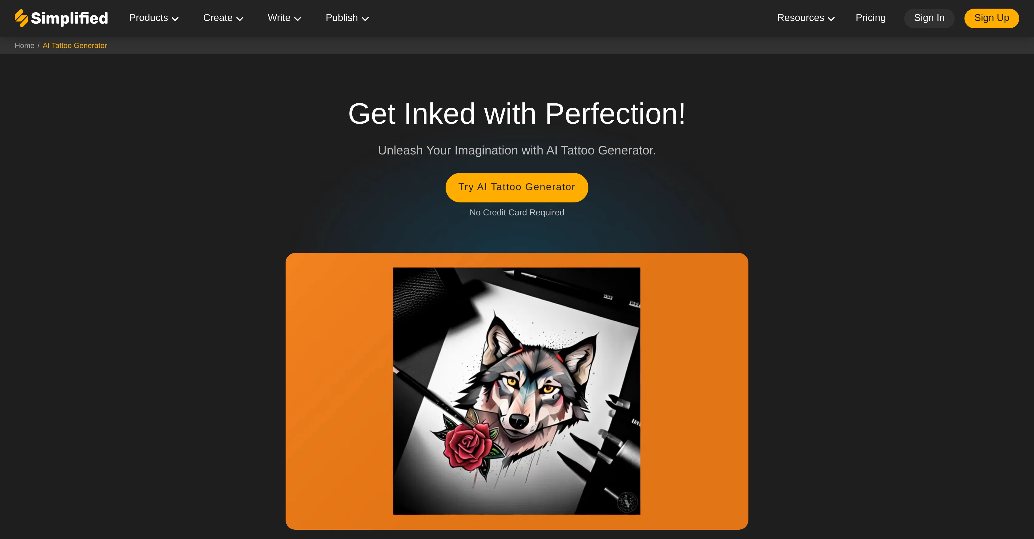 Simplified Tattoo Generator website