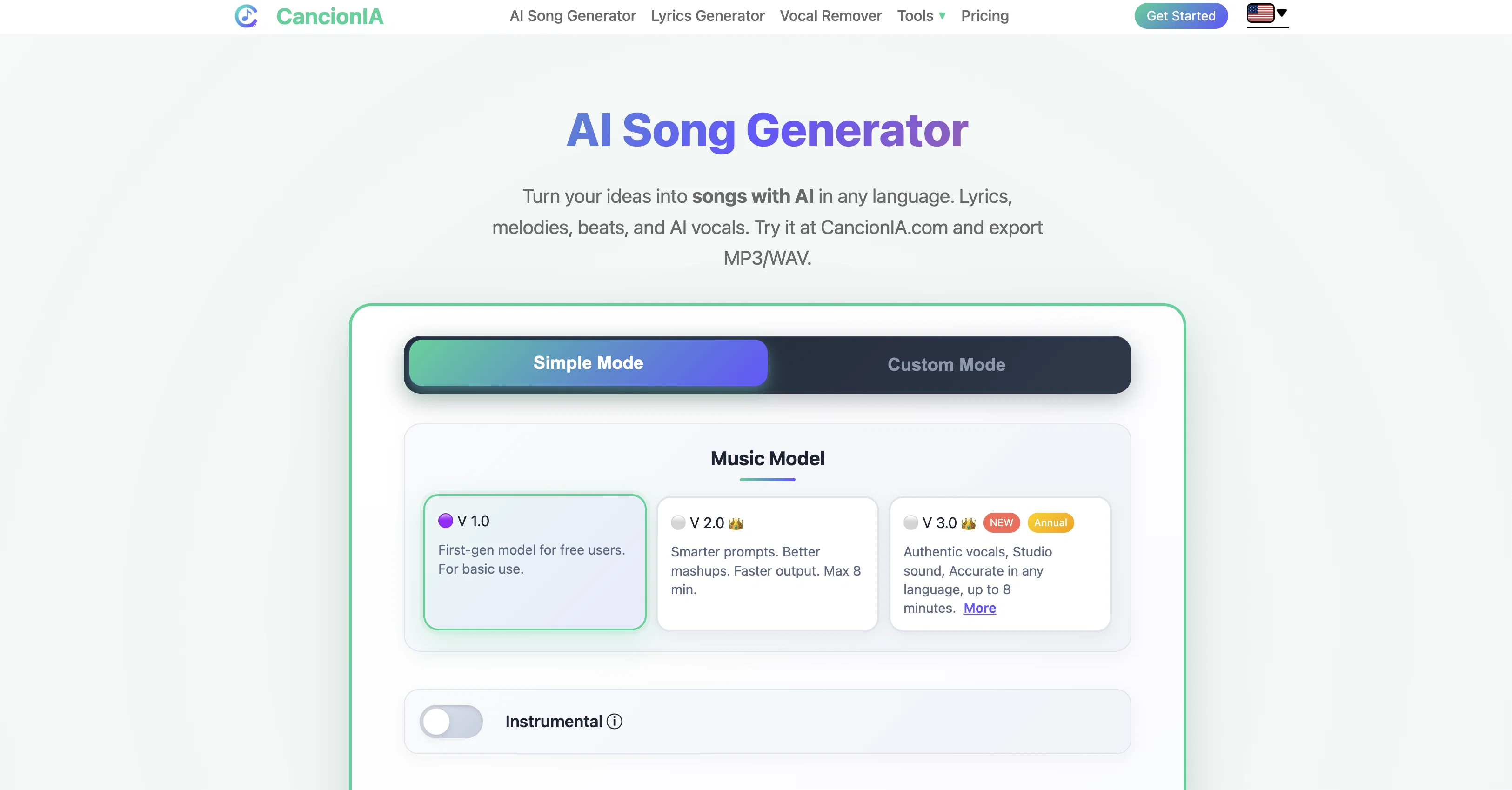 CancionIA website