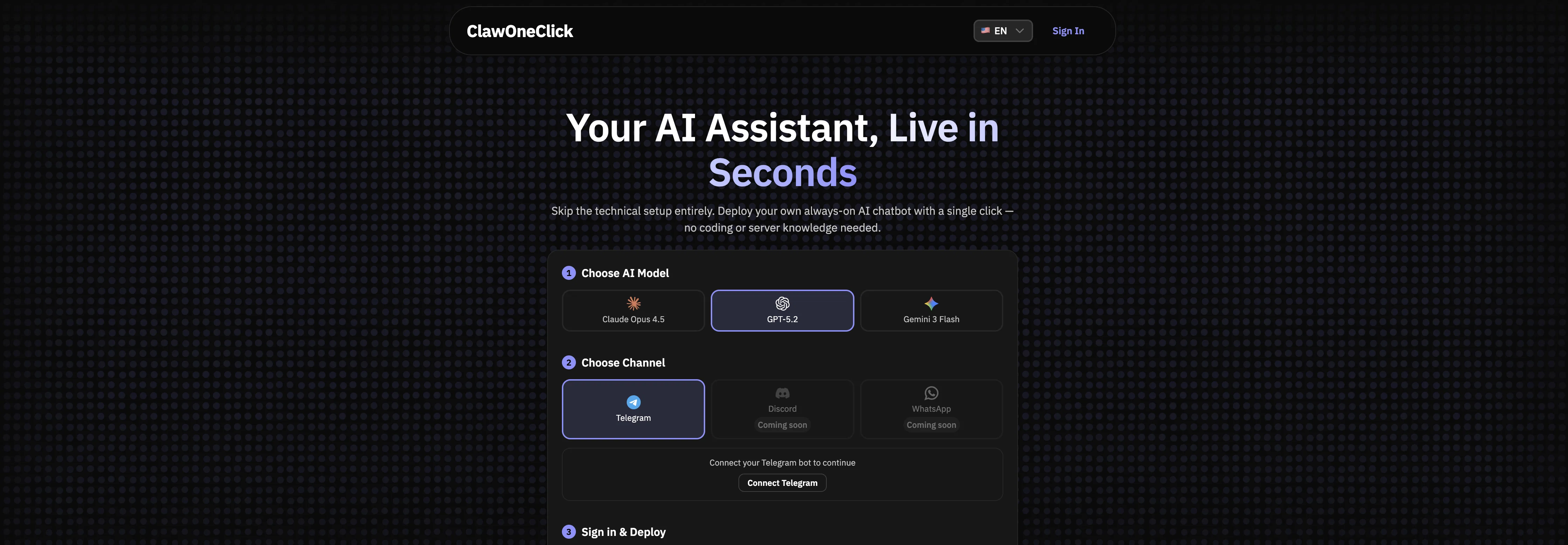 ClawOneClick website