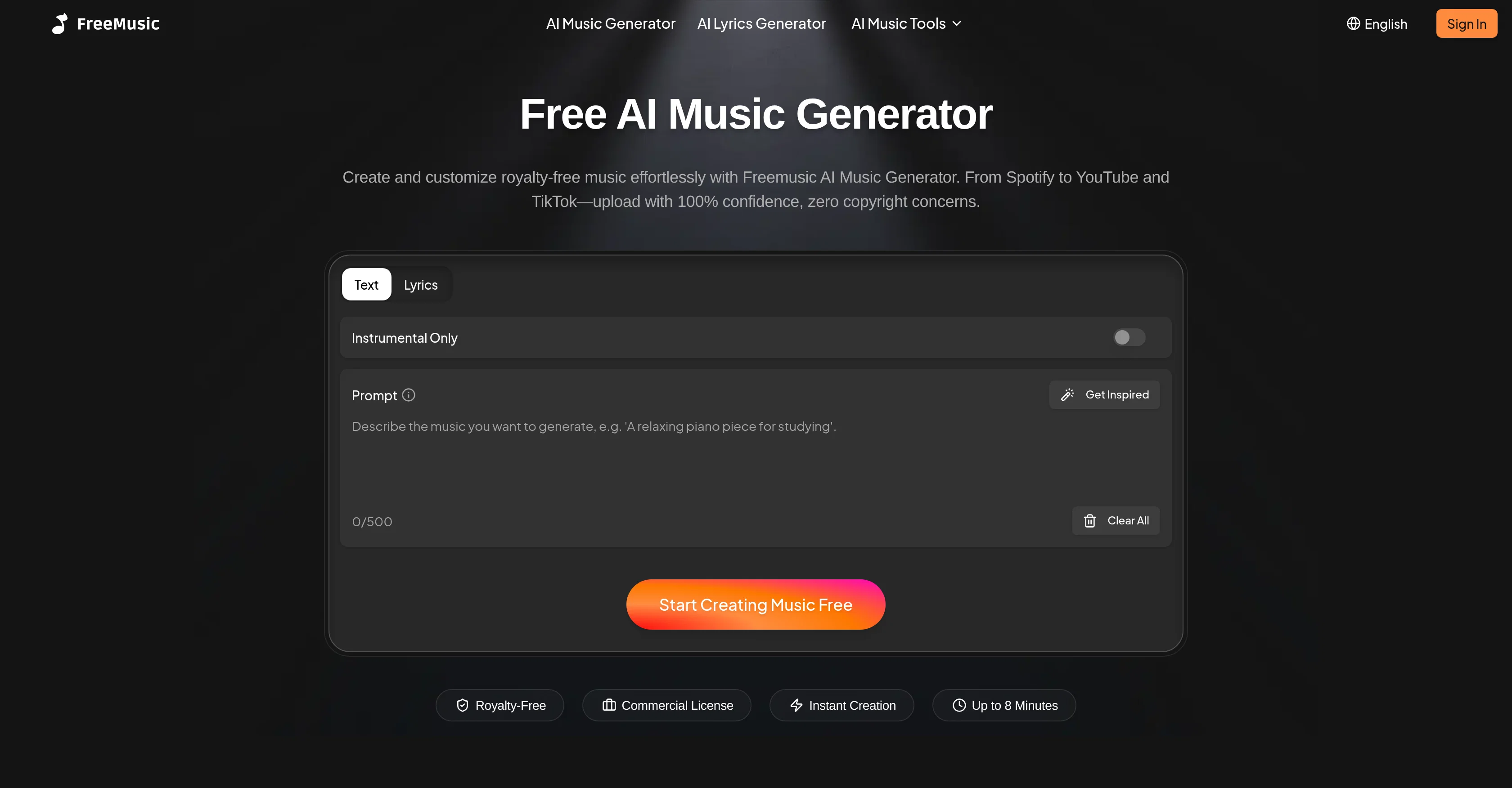 FreeMusic AI website