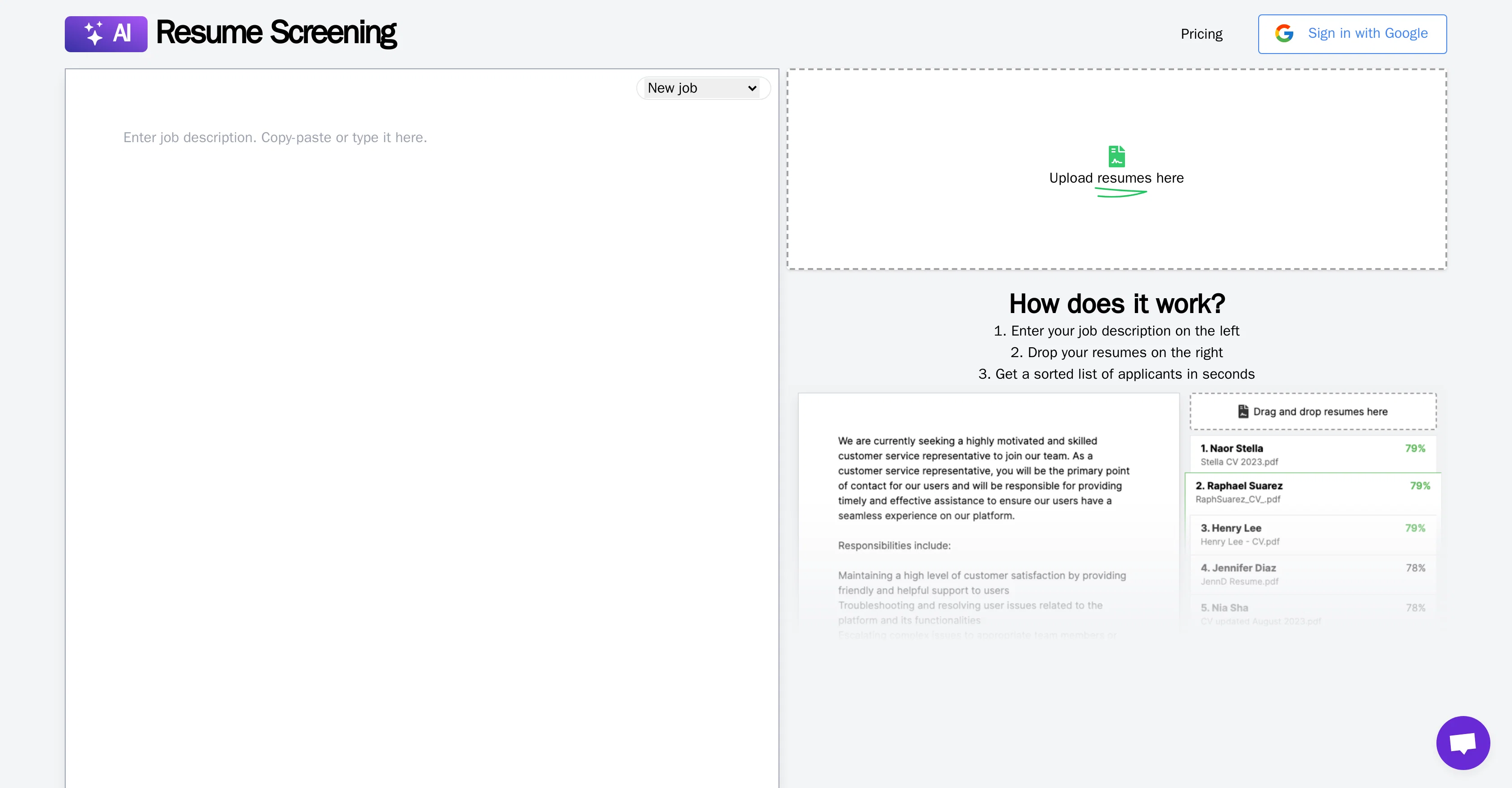 Resume Screening AI website