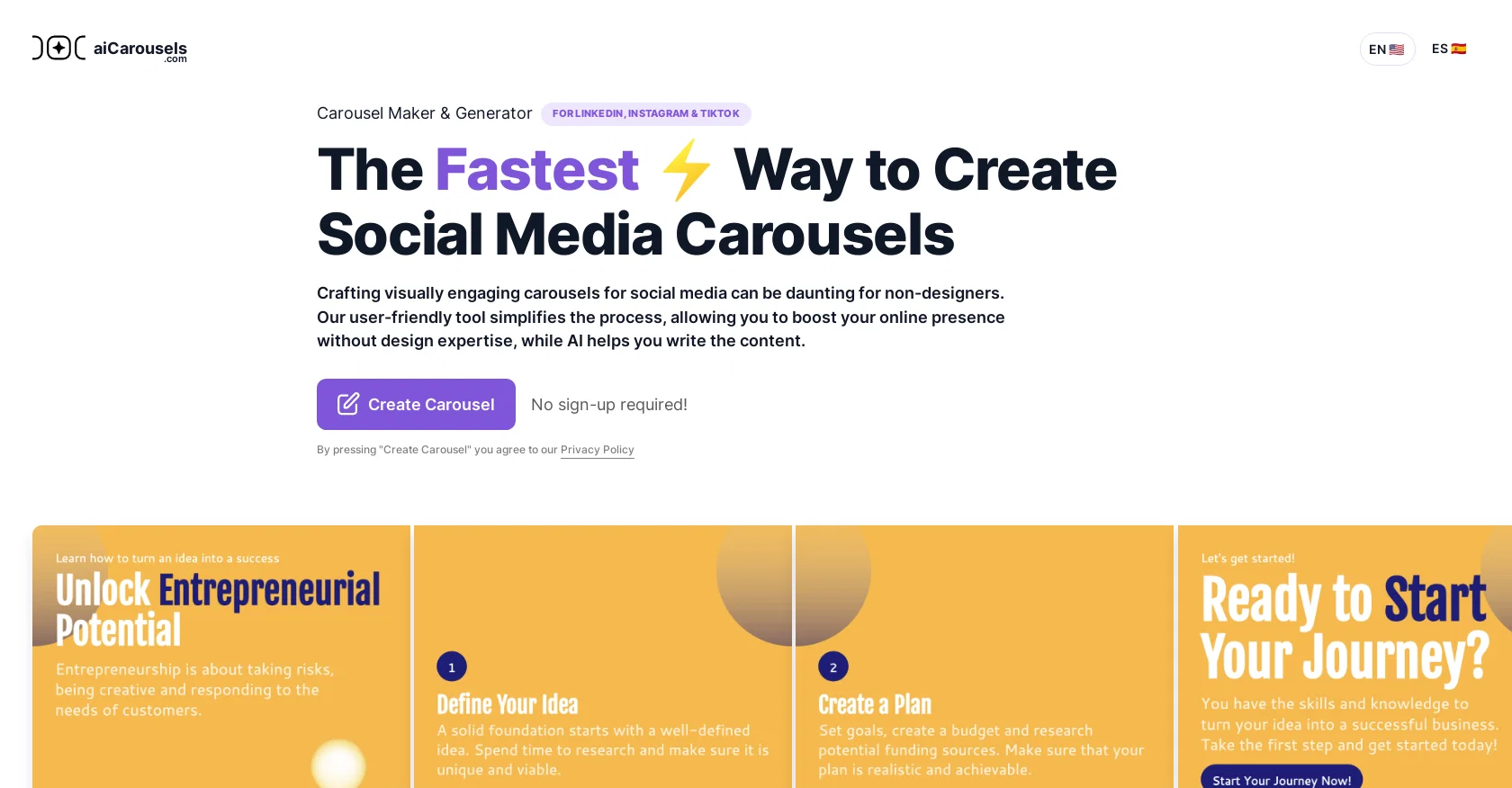 AIcarousels website