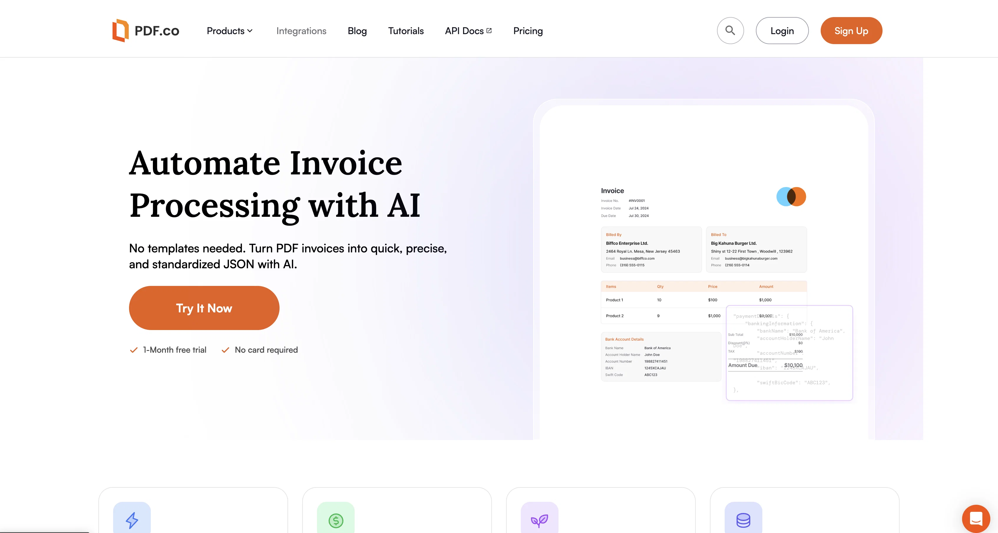 Invoice Parsing by PDF.co website