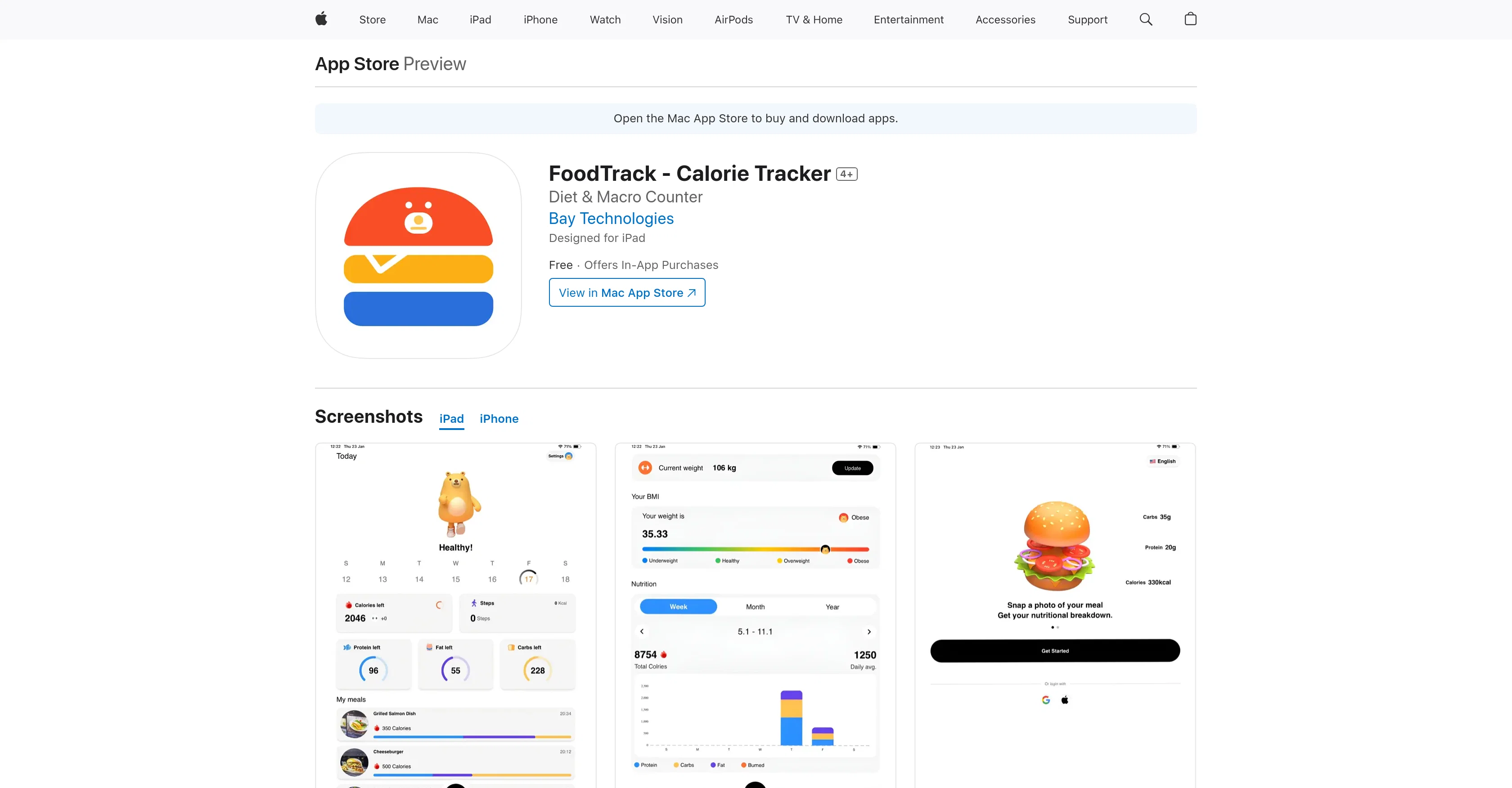 FoodTrack - Calorie Tracker website
