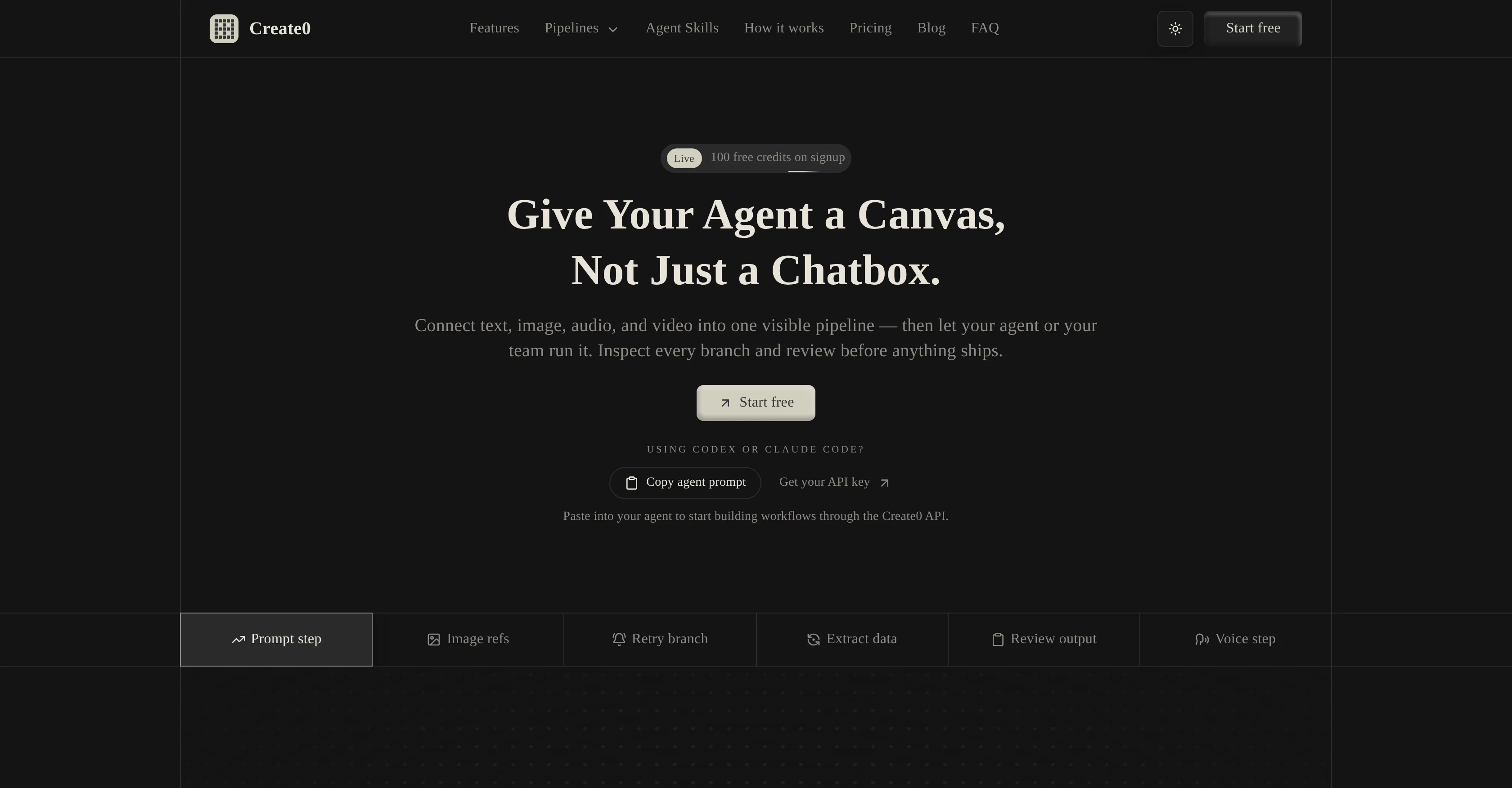 Create0 - AI Canvas website