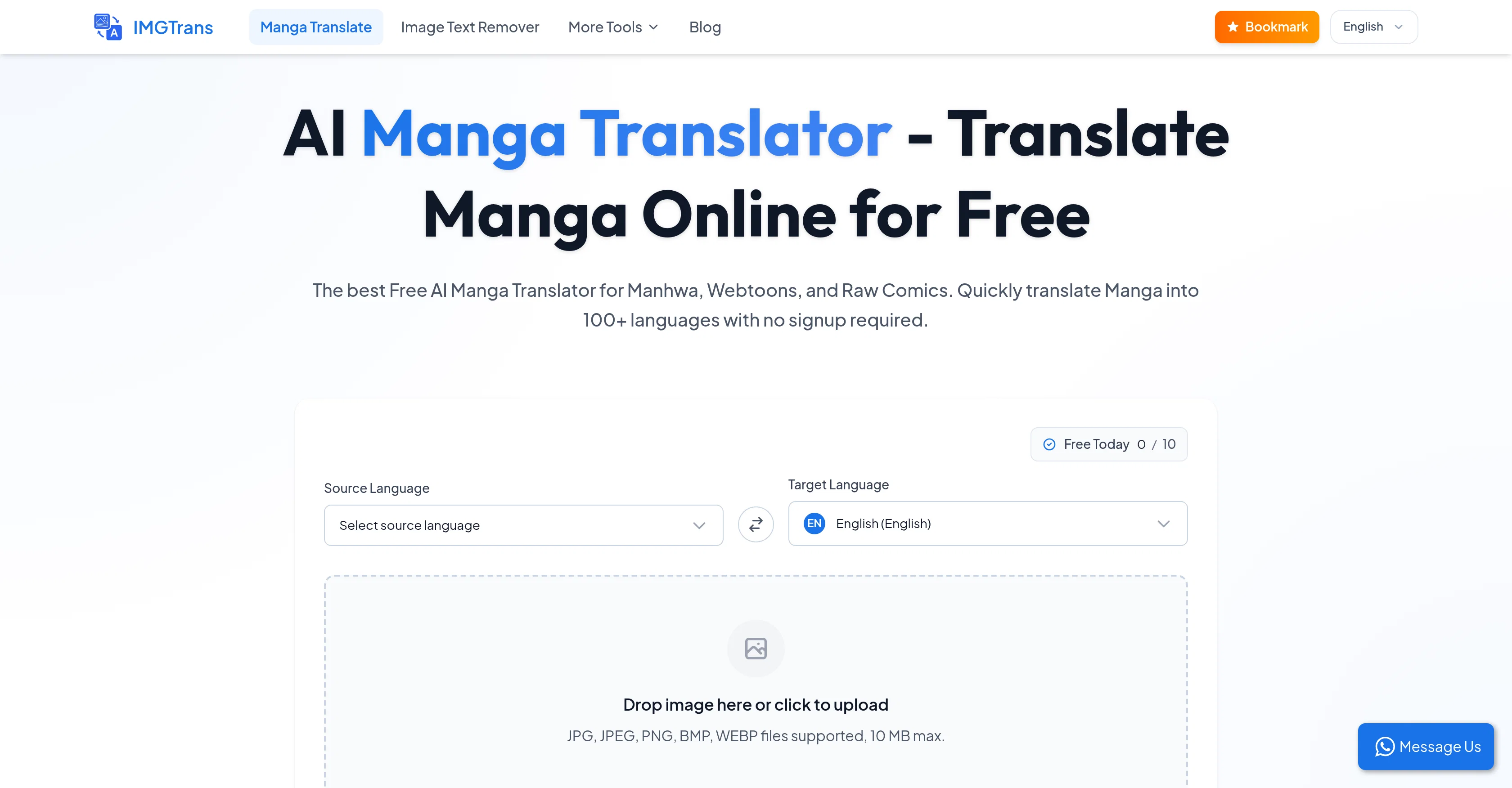 Manga Translator by IMGTrans website