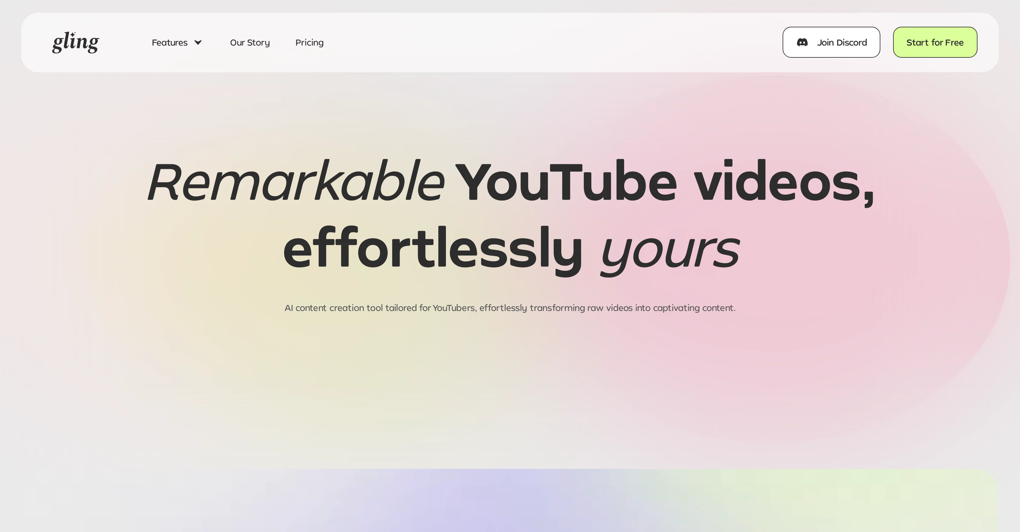 Gling - AI Video Editing Software for YouTube website