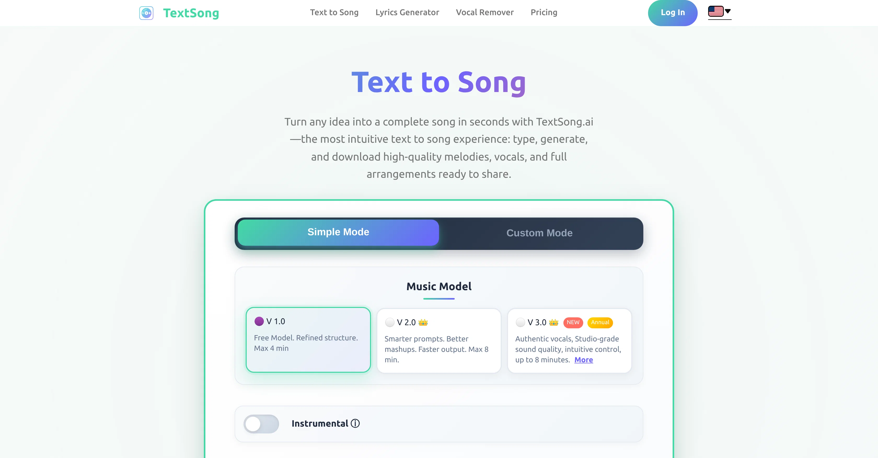 TextSong.ai website