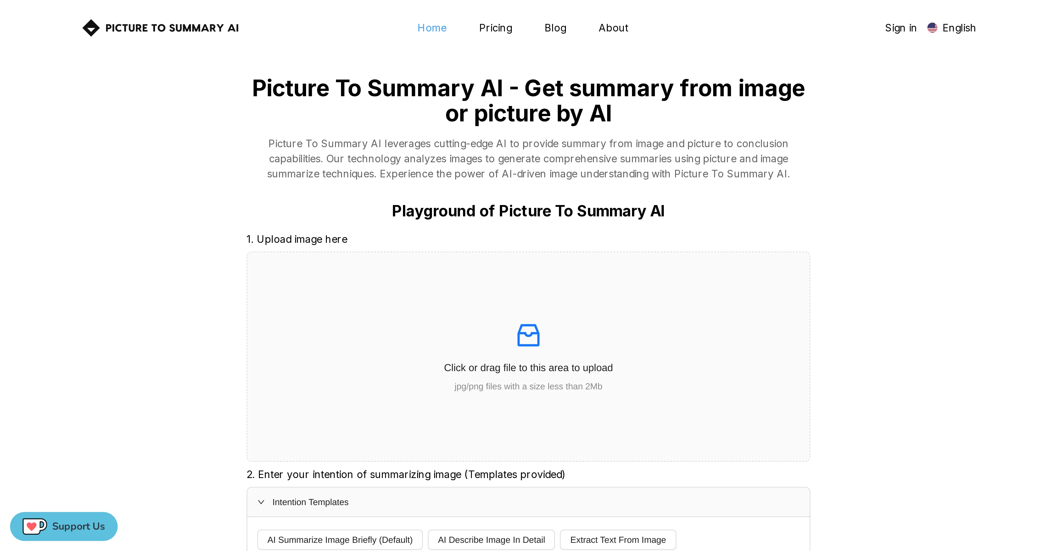 Picture To Summary AI website