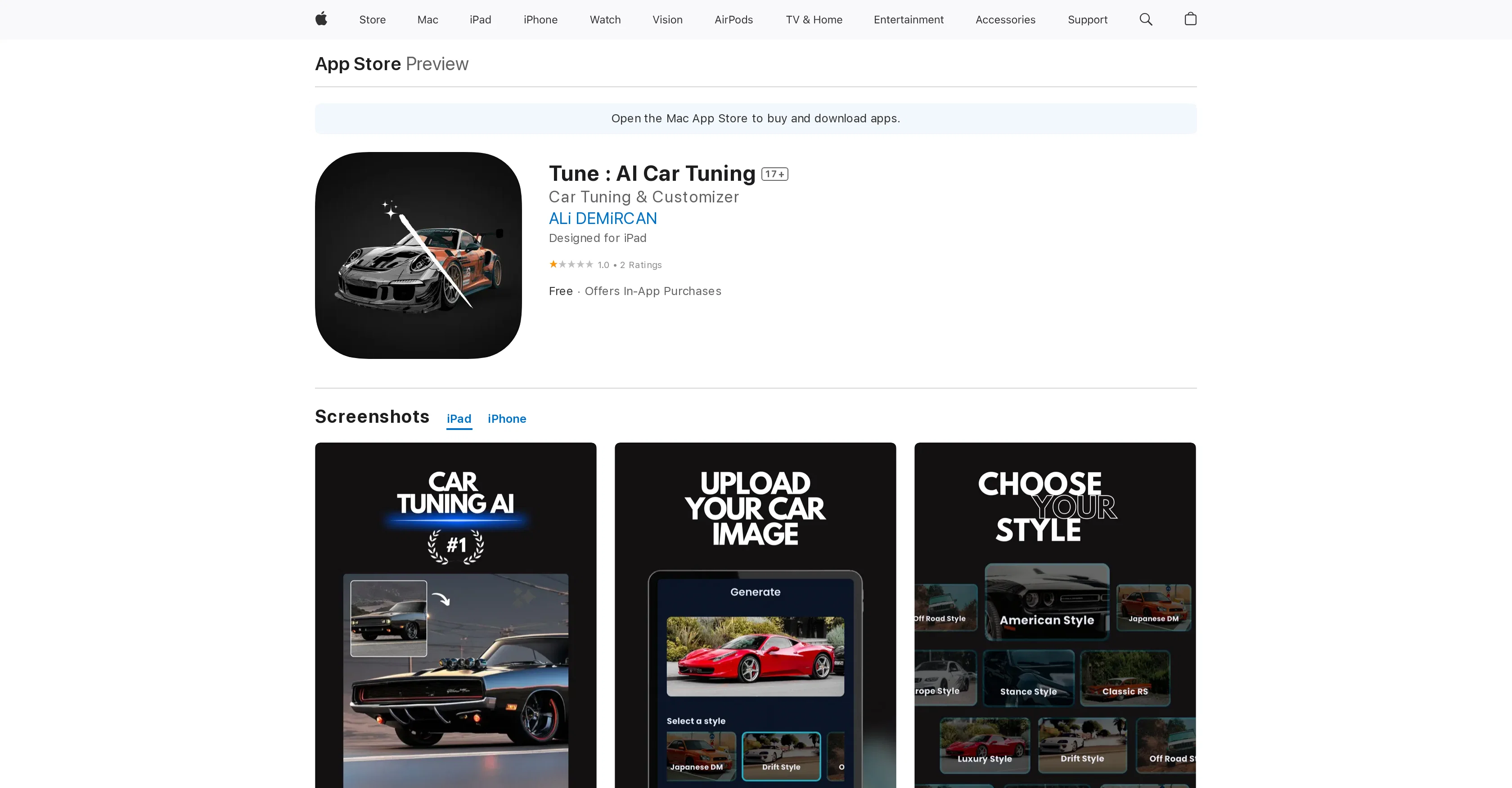 Tune: AI Car Tuning website