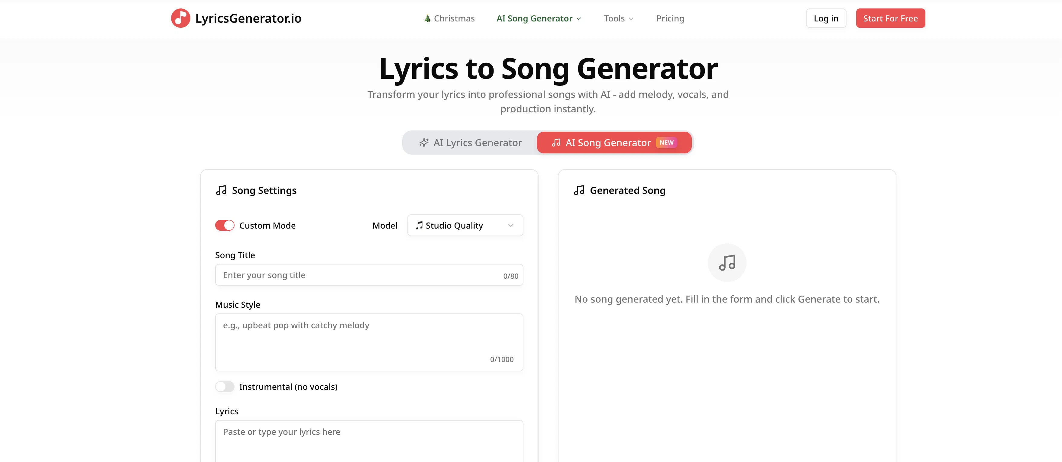 LyricsGenerator.io website