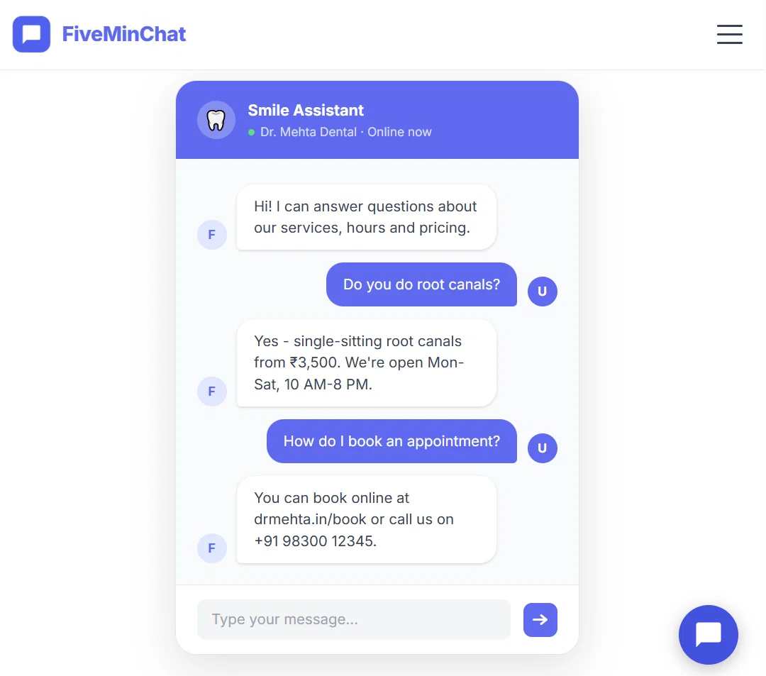 FiveMinChat website