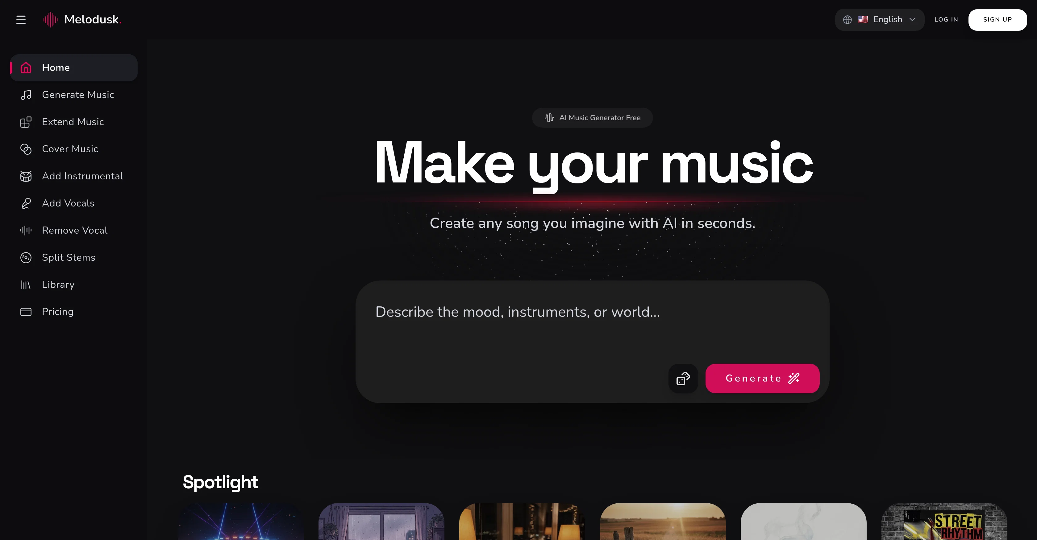 Melodusk - AI Music Maker website