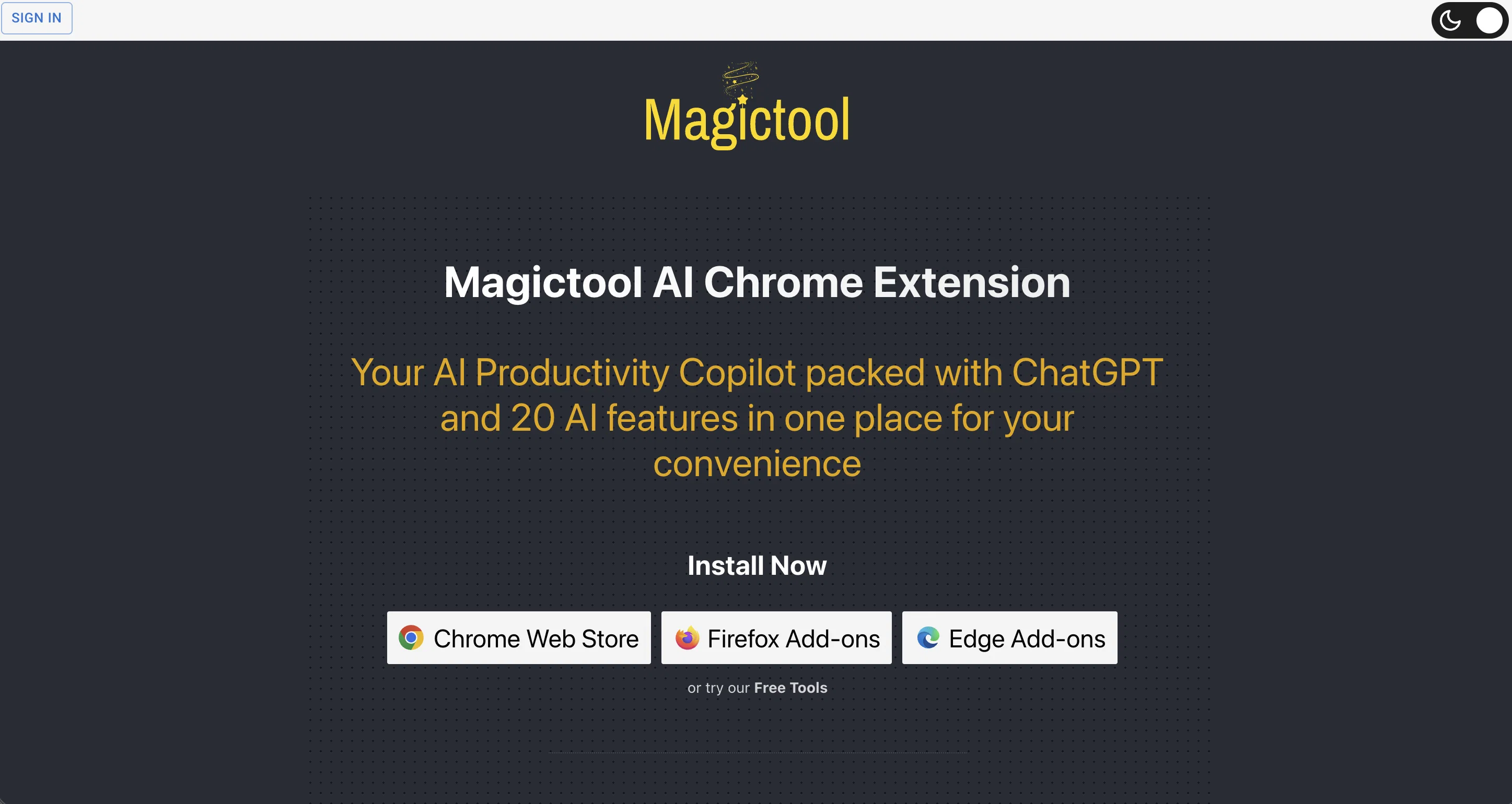 Magictool.AI Chrome Extension website