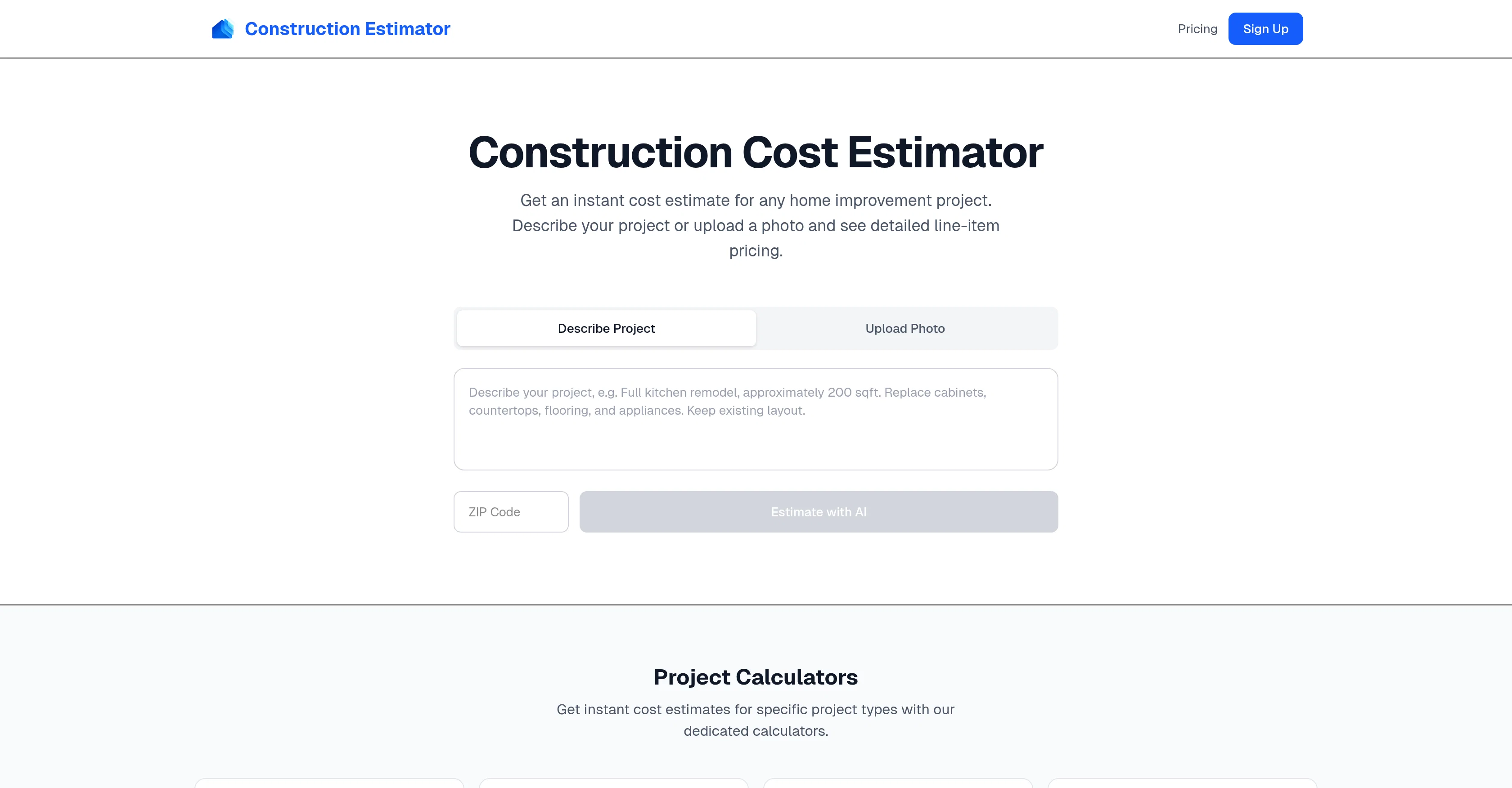 Construction Estimator website