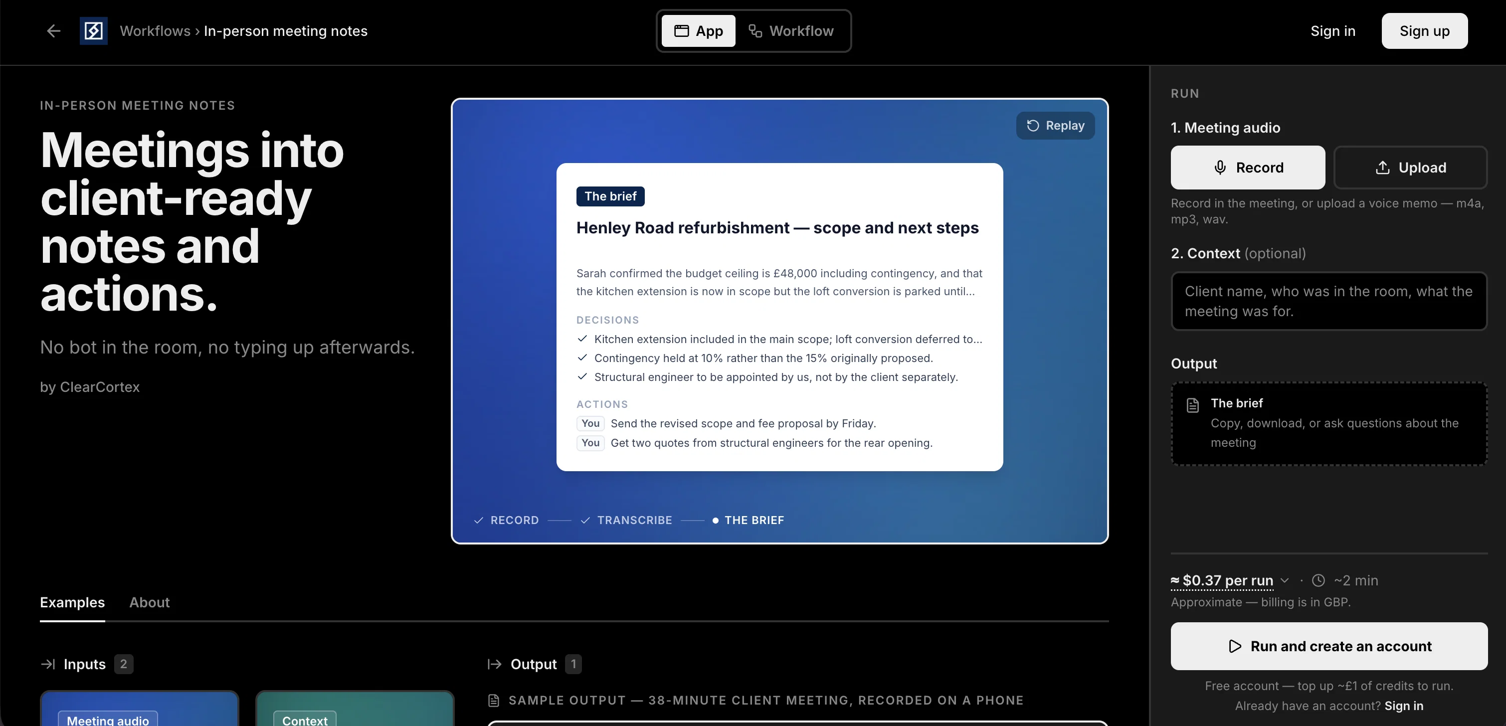 ClearCortex | Meeting Notes website