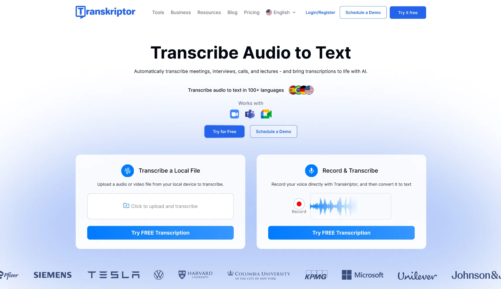 Transkriptor website