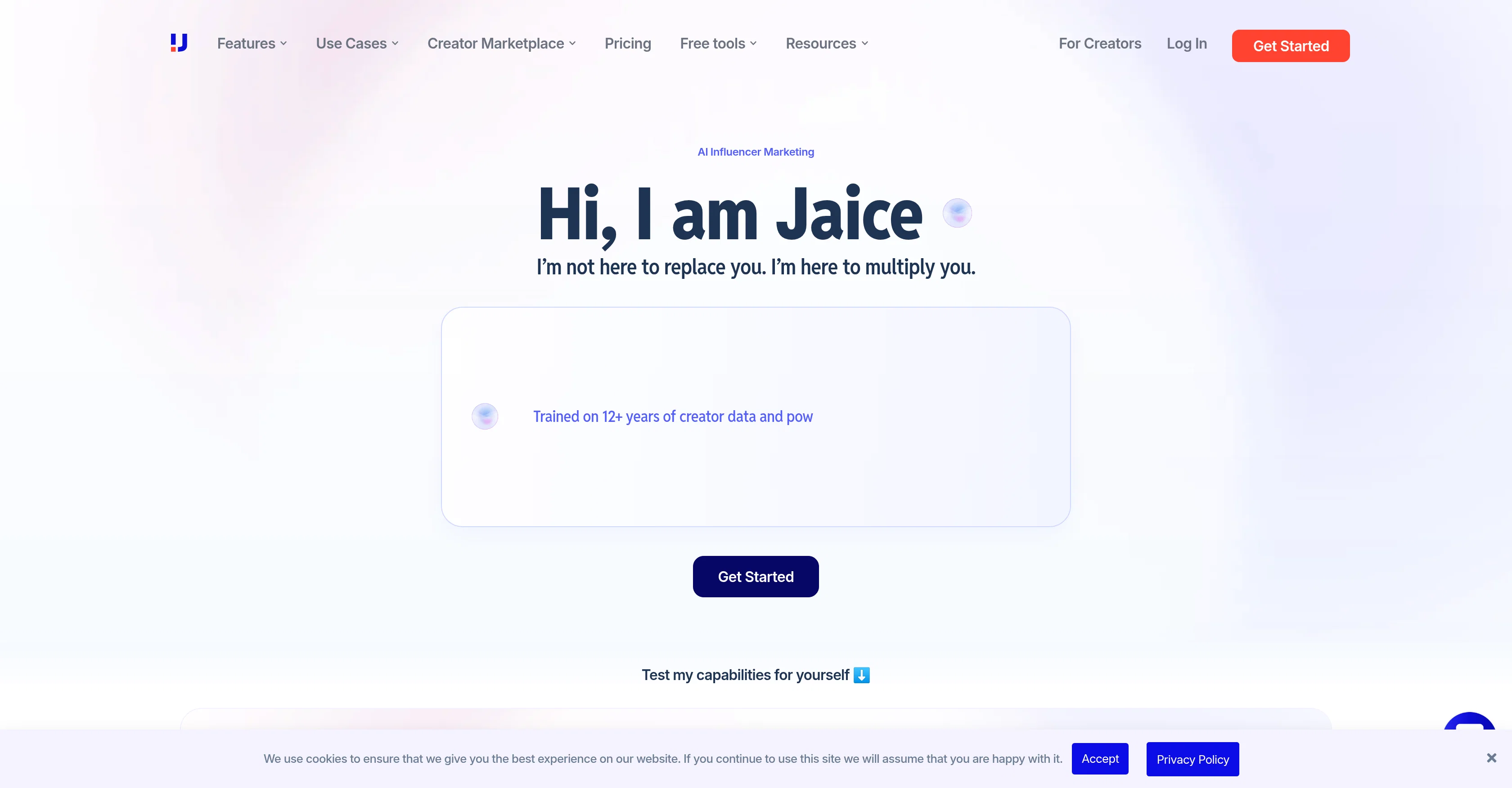 Jaice AI by Upfluence website
