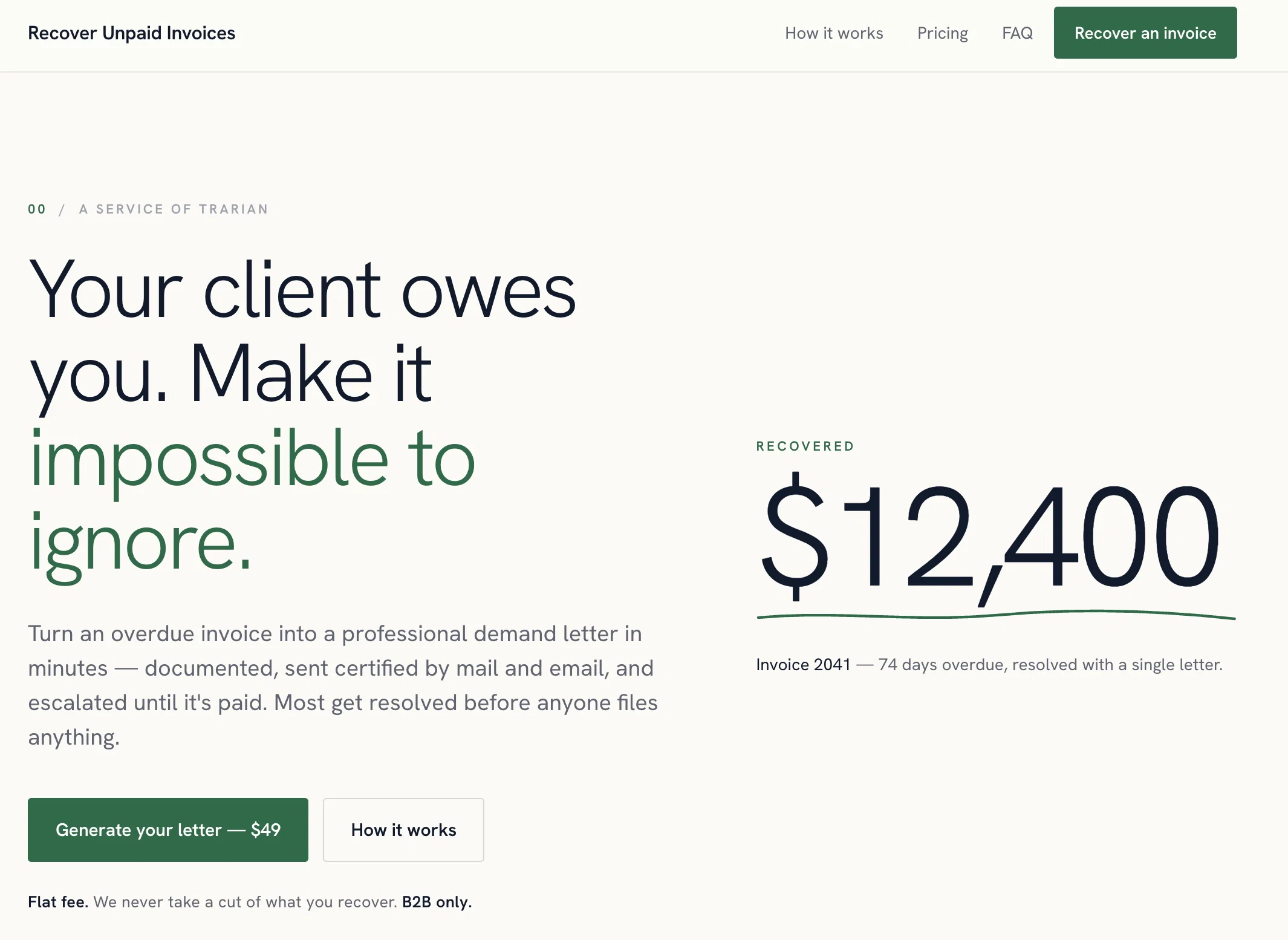 Recover Unpaid Invoices - Send AI Demand Letters website